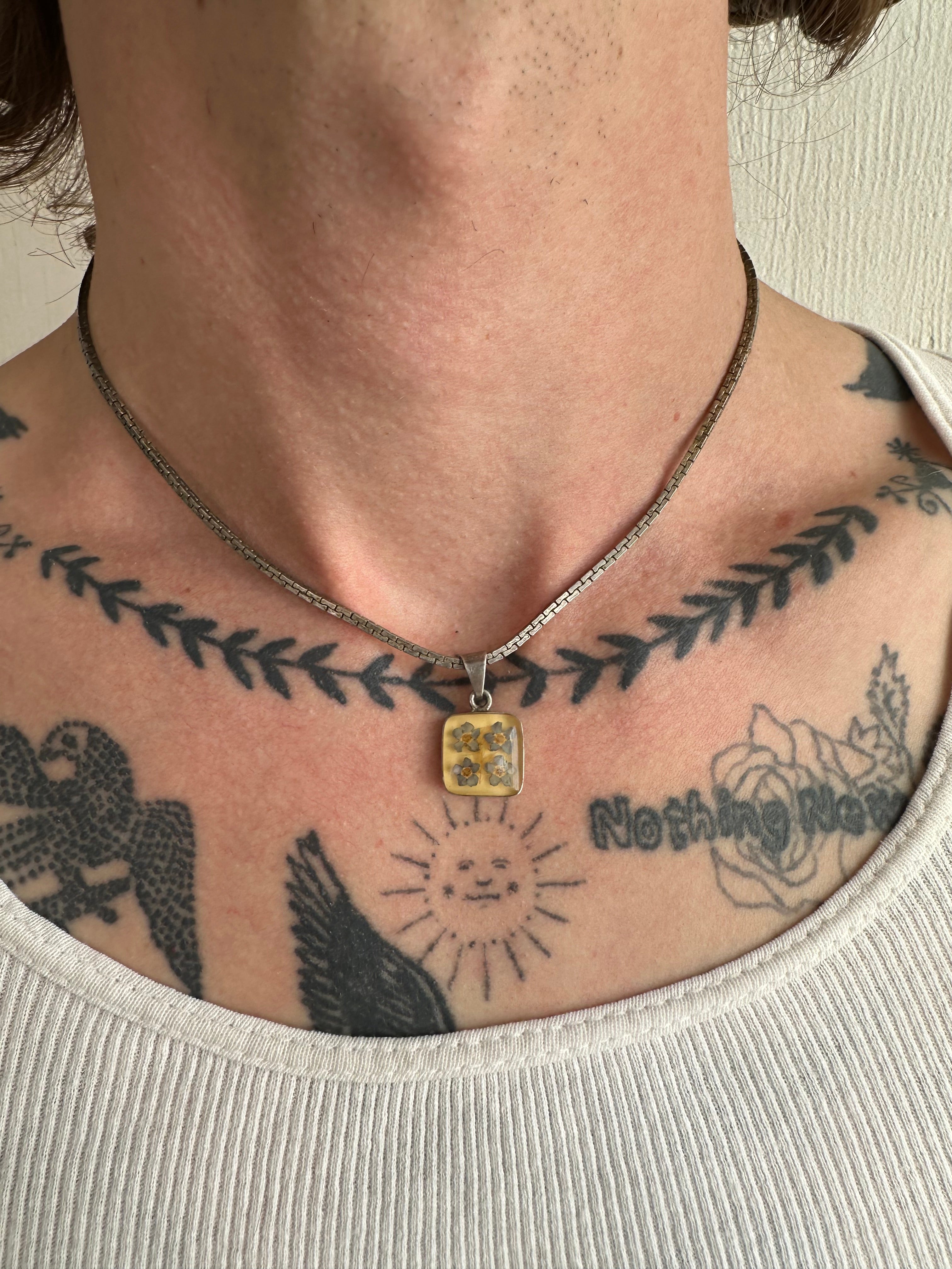 1970s Pressed Flowers in Resin Necklace