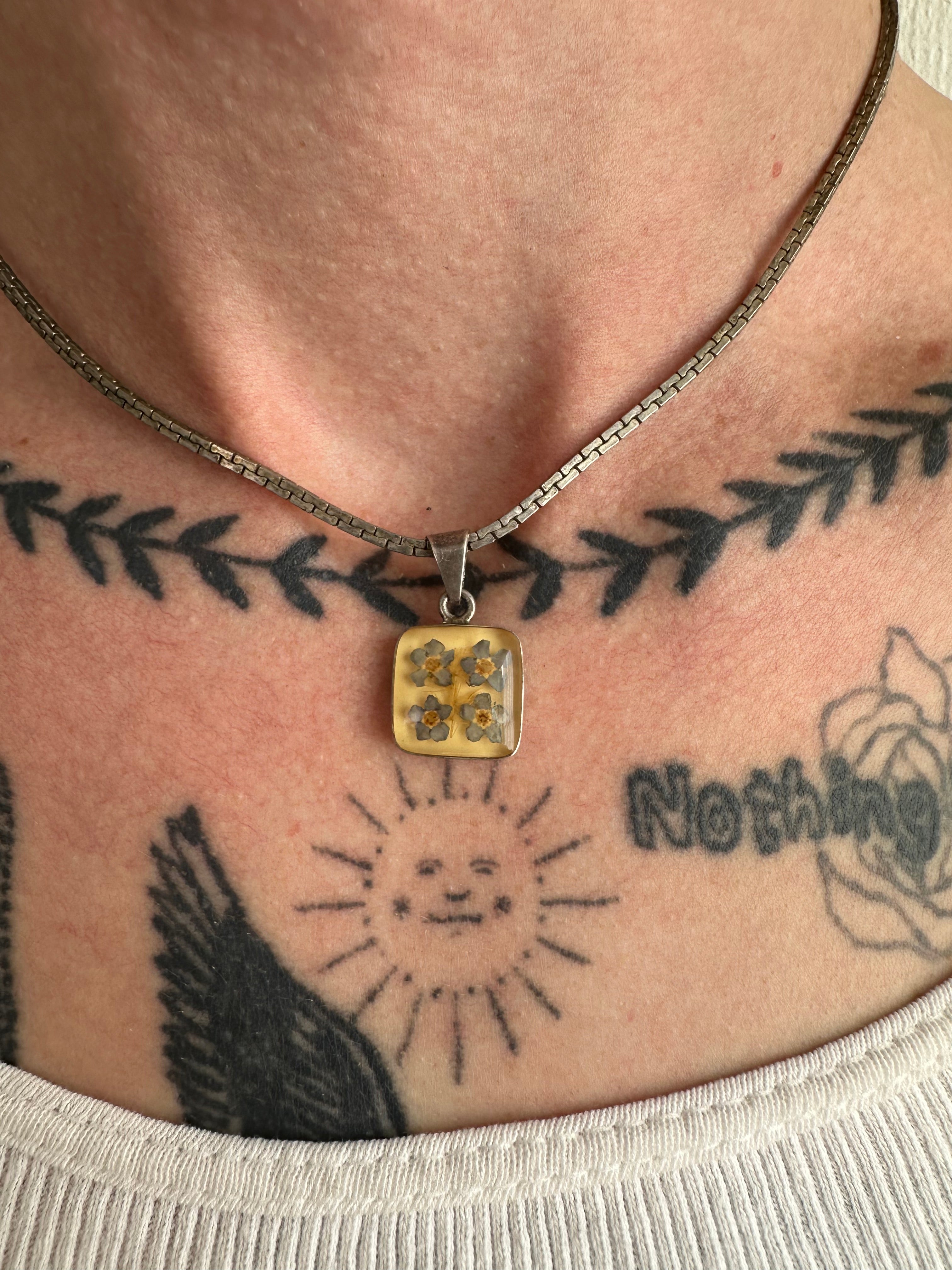 1970s Pressed Flowers in Resin Necklace