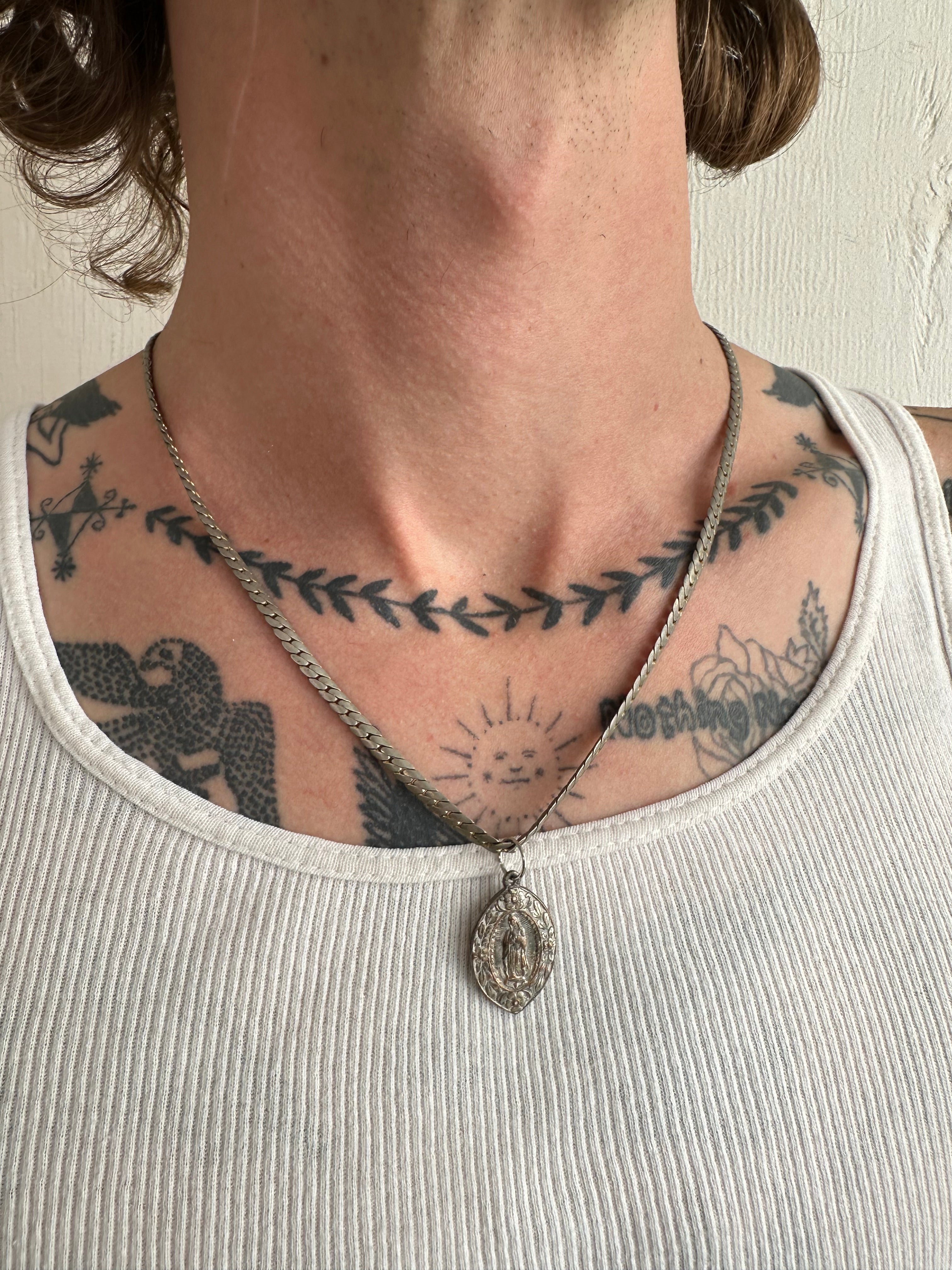 Vintage Mother Mary Pendant Necklace W/ Braided Chain
