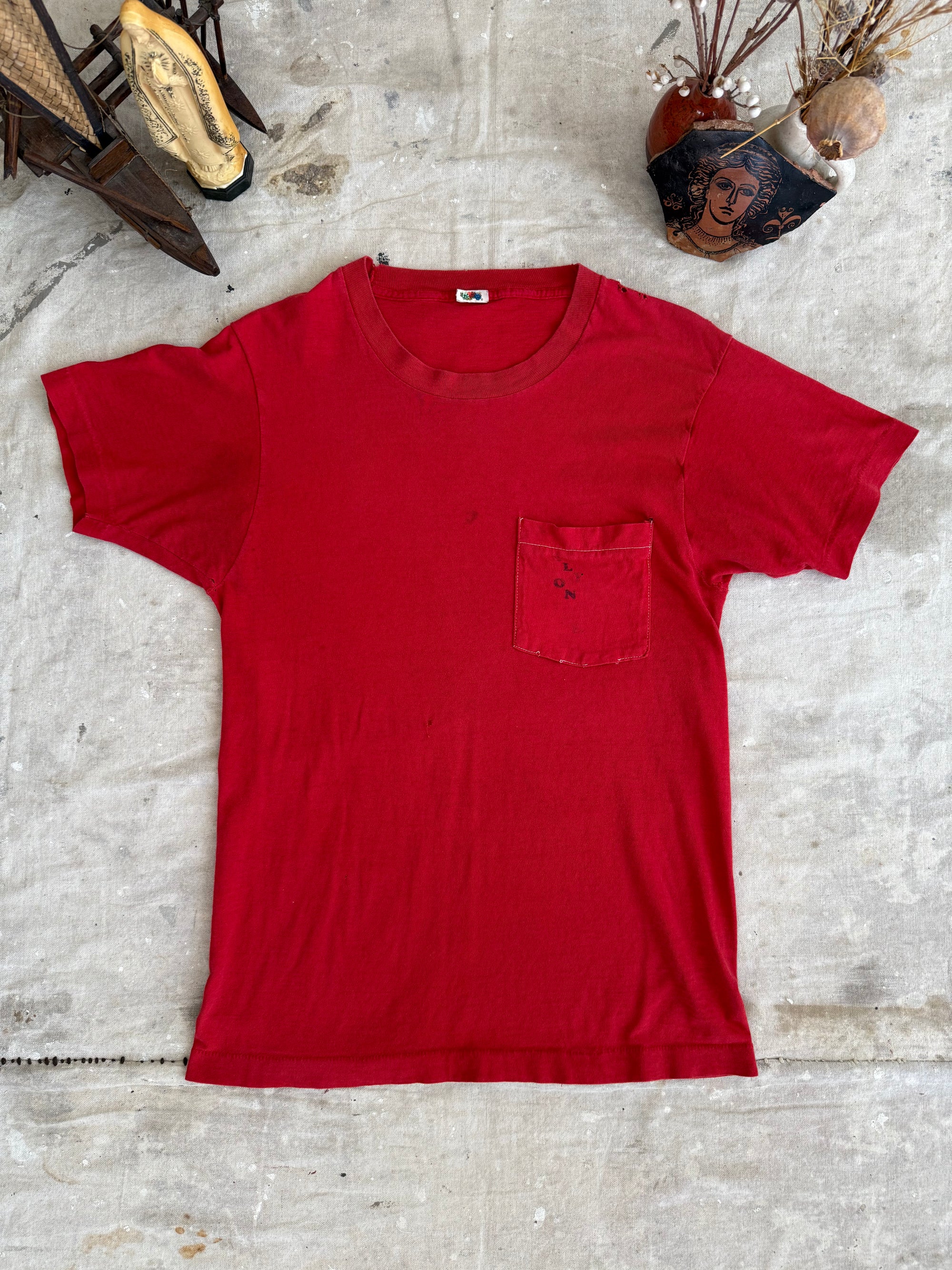 1970s Well Worn Red Pocket Tee