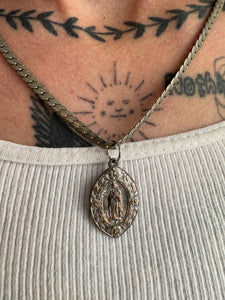 Vintage Mother Mary Pendant Necklace W/ Braided Chain