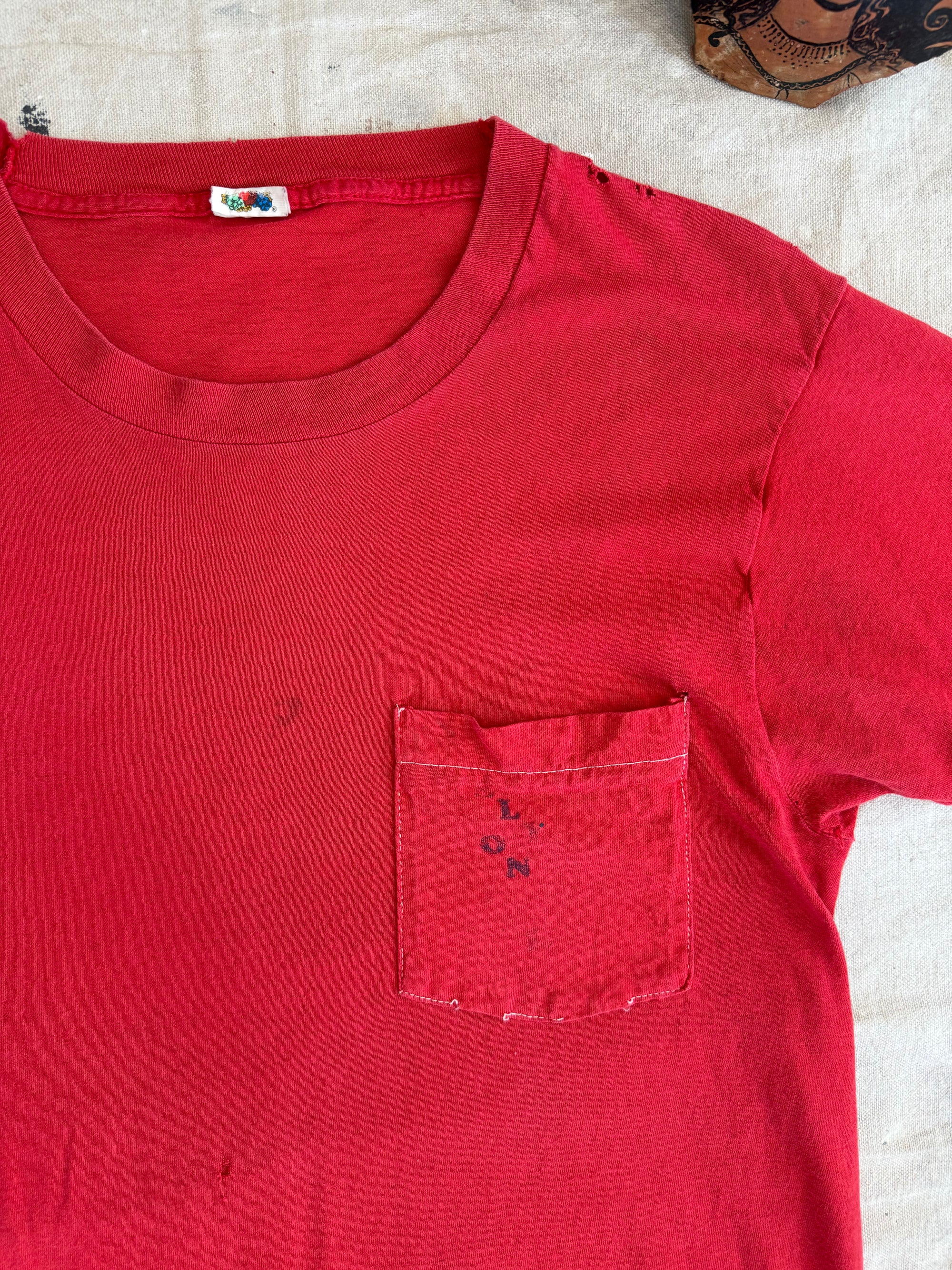1970s Well Worn Red Pocket Tee