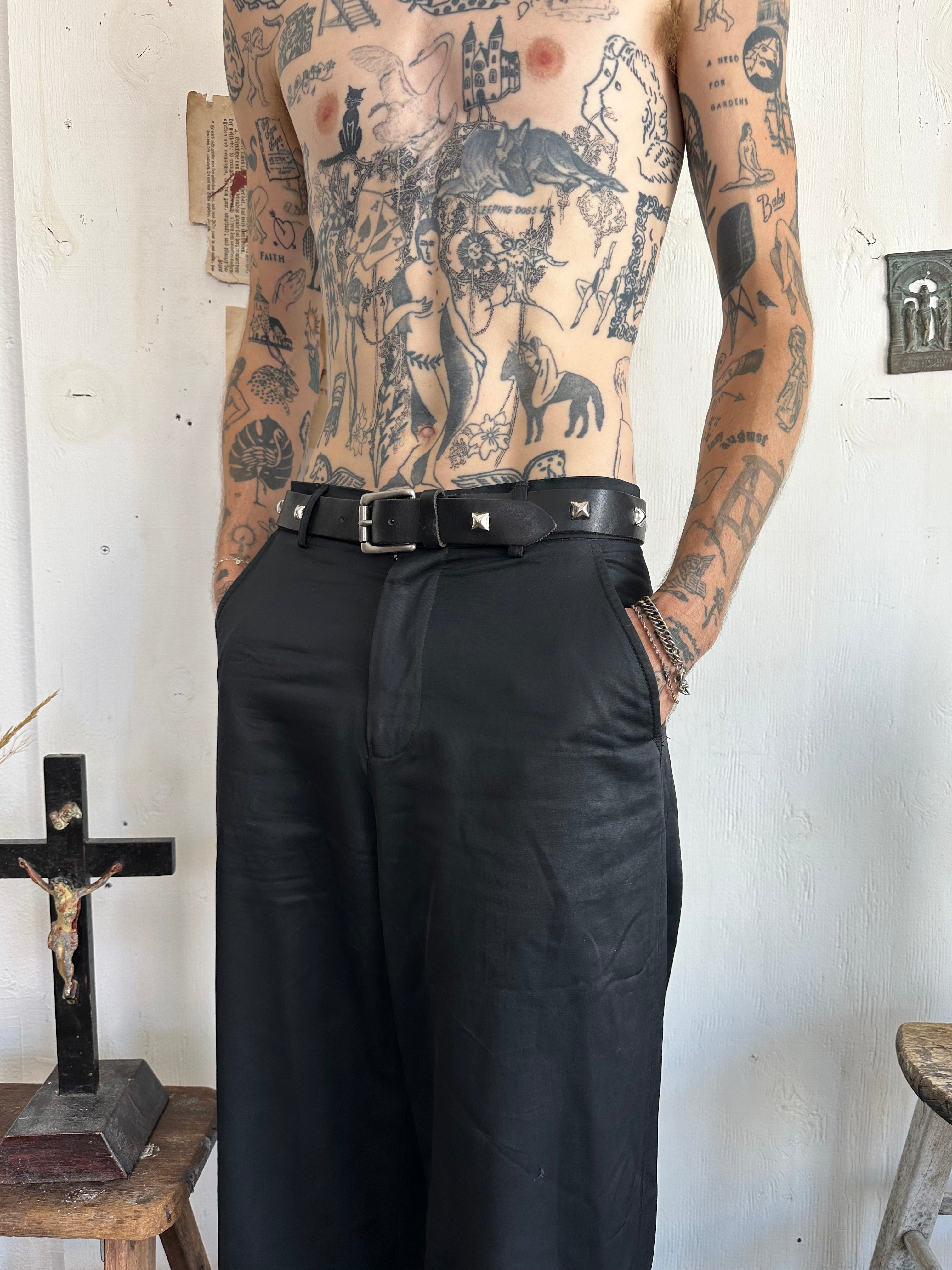 Black Leather Hand Studded Belt (38”)