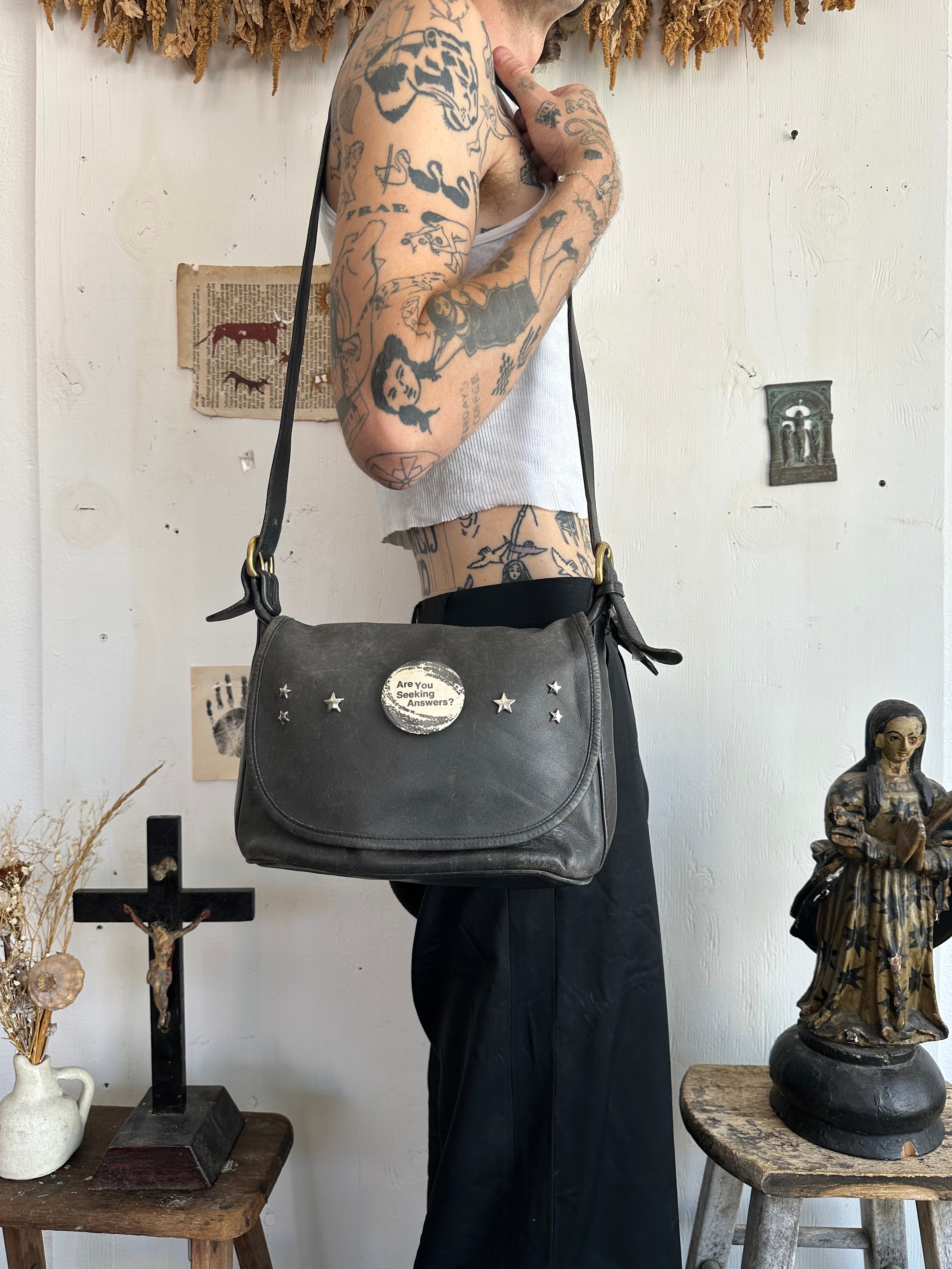 Vintage Hand Studded Coach Leather Bag W/ Pin
