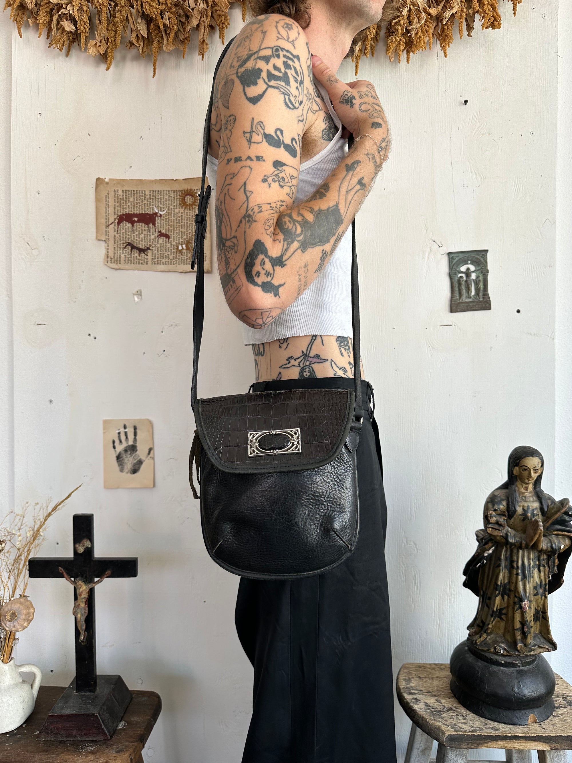 Ornate Black Leather Handbag