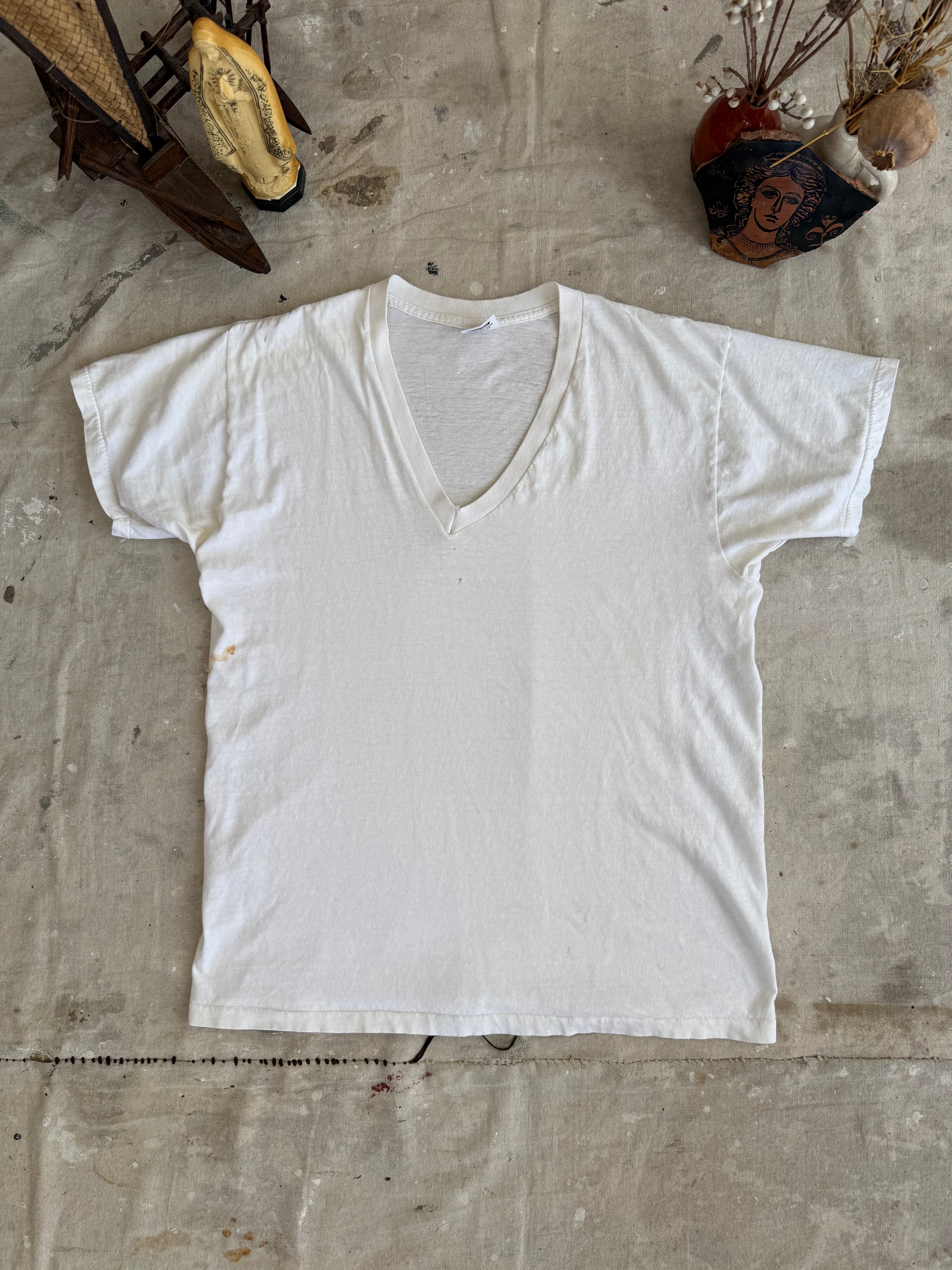 1980s White V-Neck