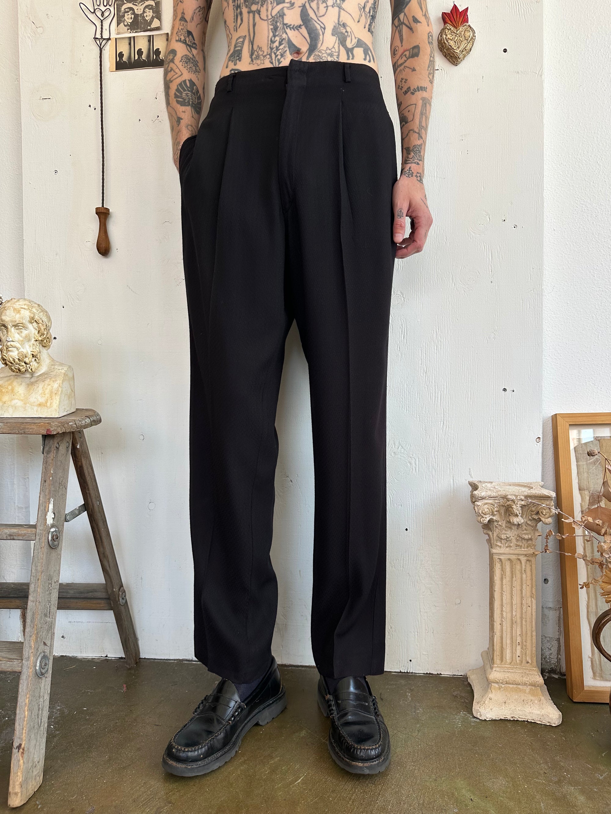 1950s Textured Pleated Rayon Trousers