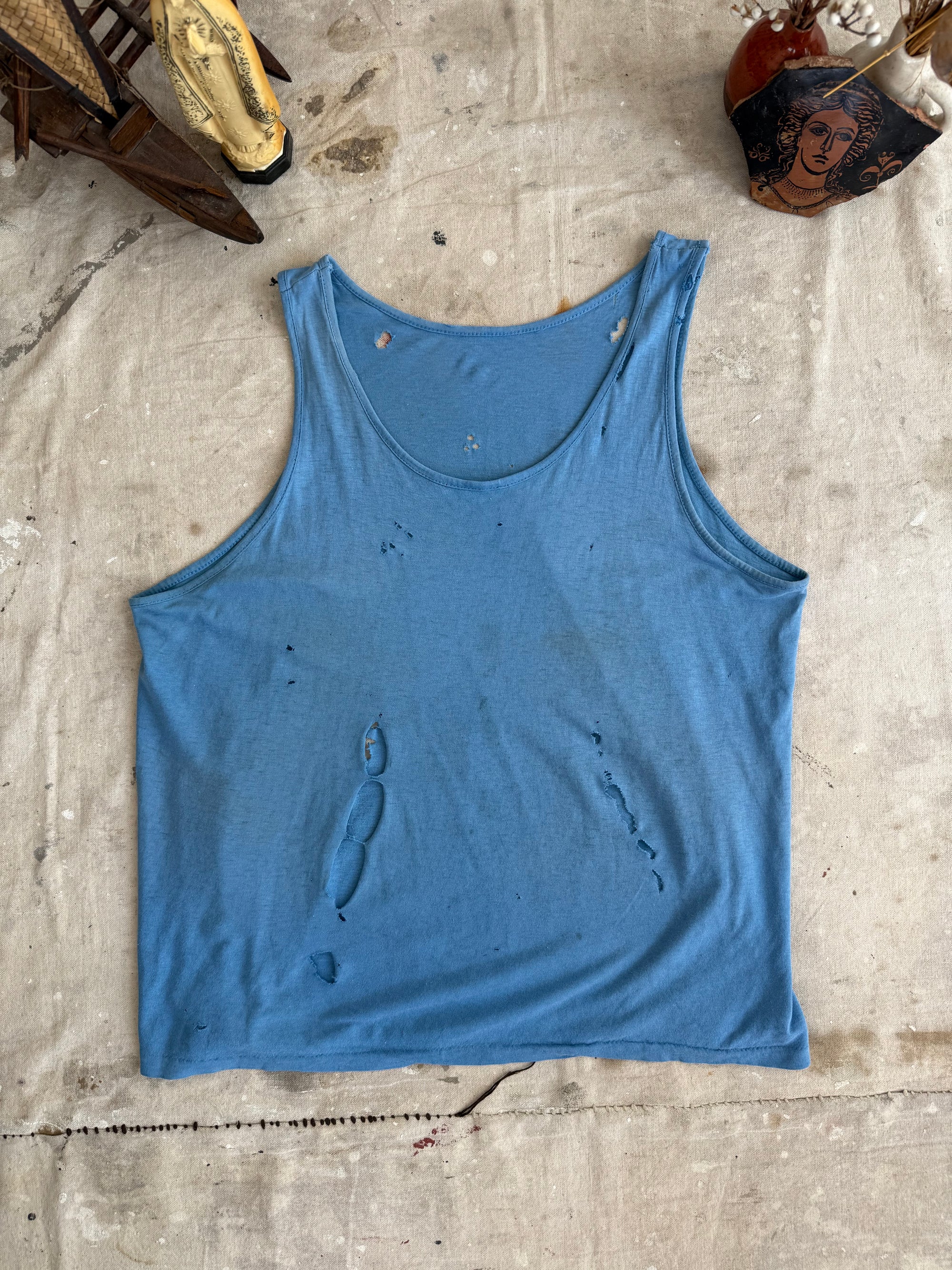 1970s Thrashed Blue Tank Top