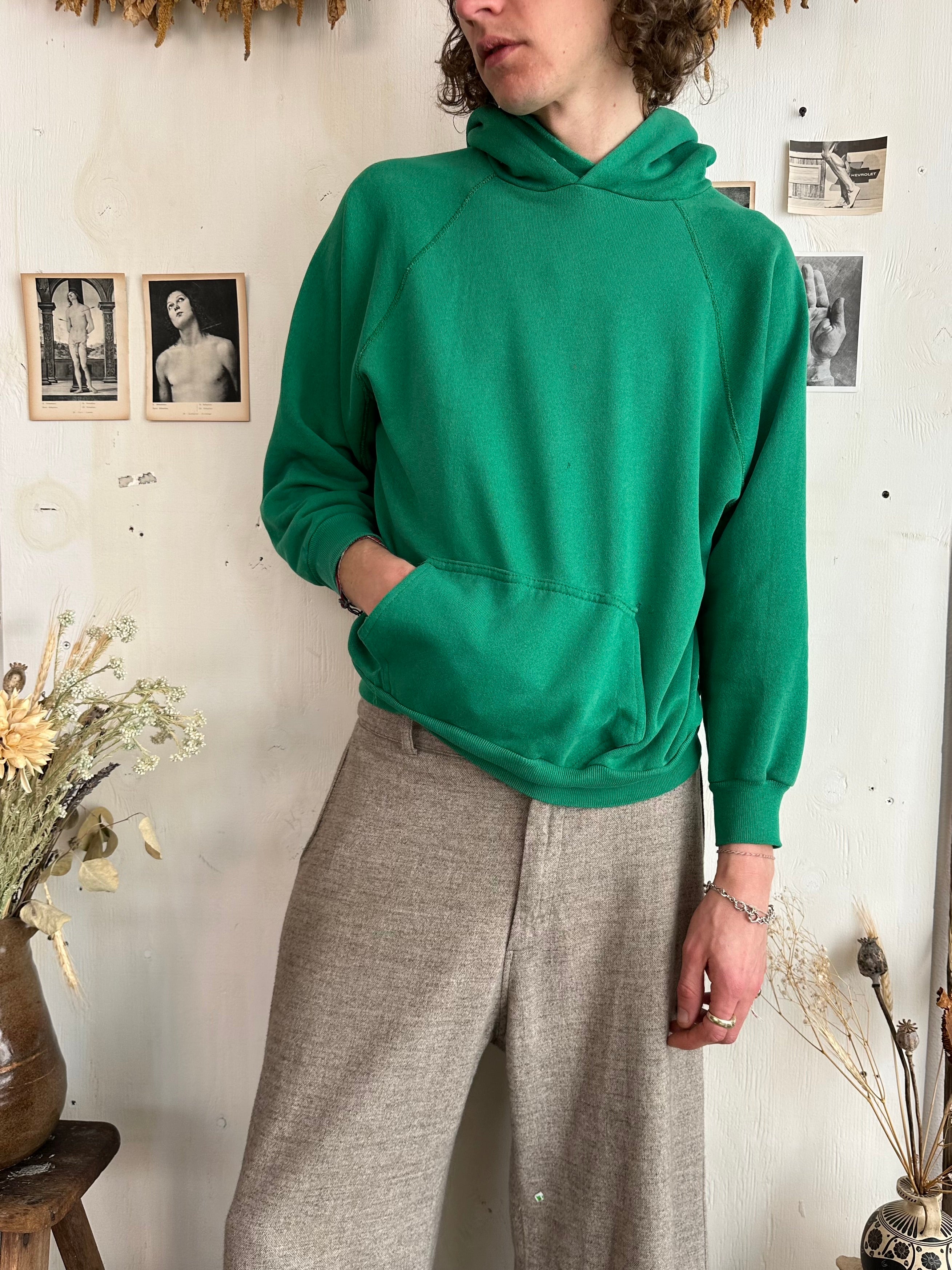 1980s Faded Green Hoodie (Boxy M)