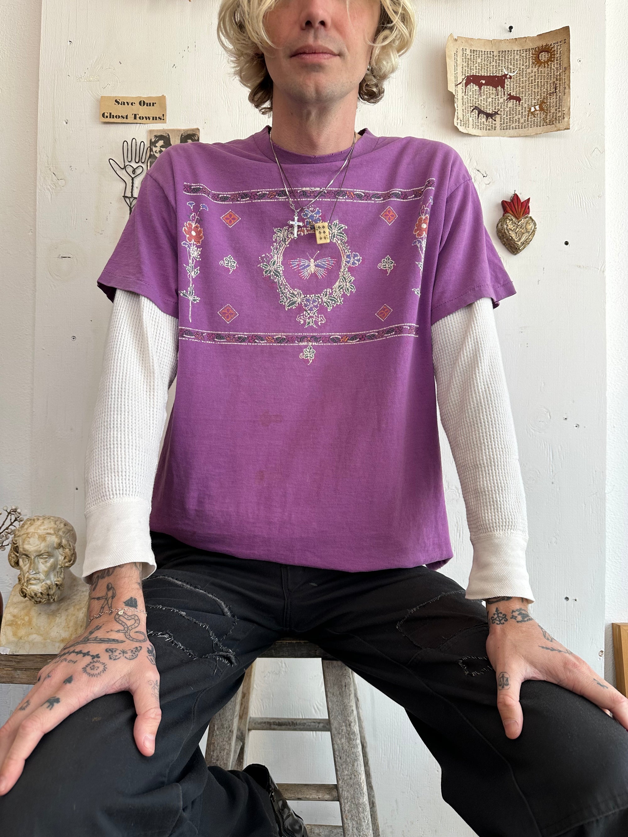 1990s Well Worn Floral Ornate Tee