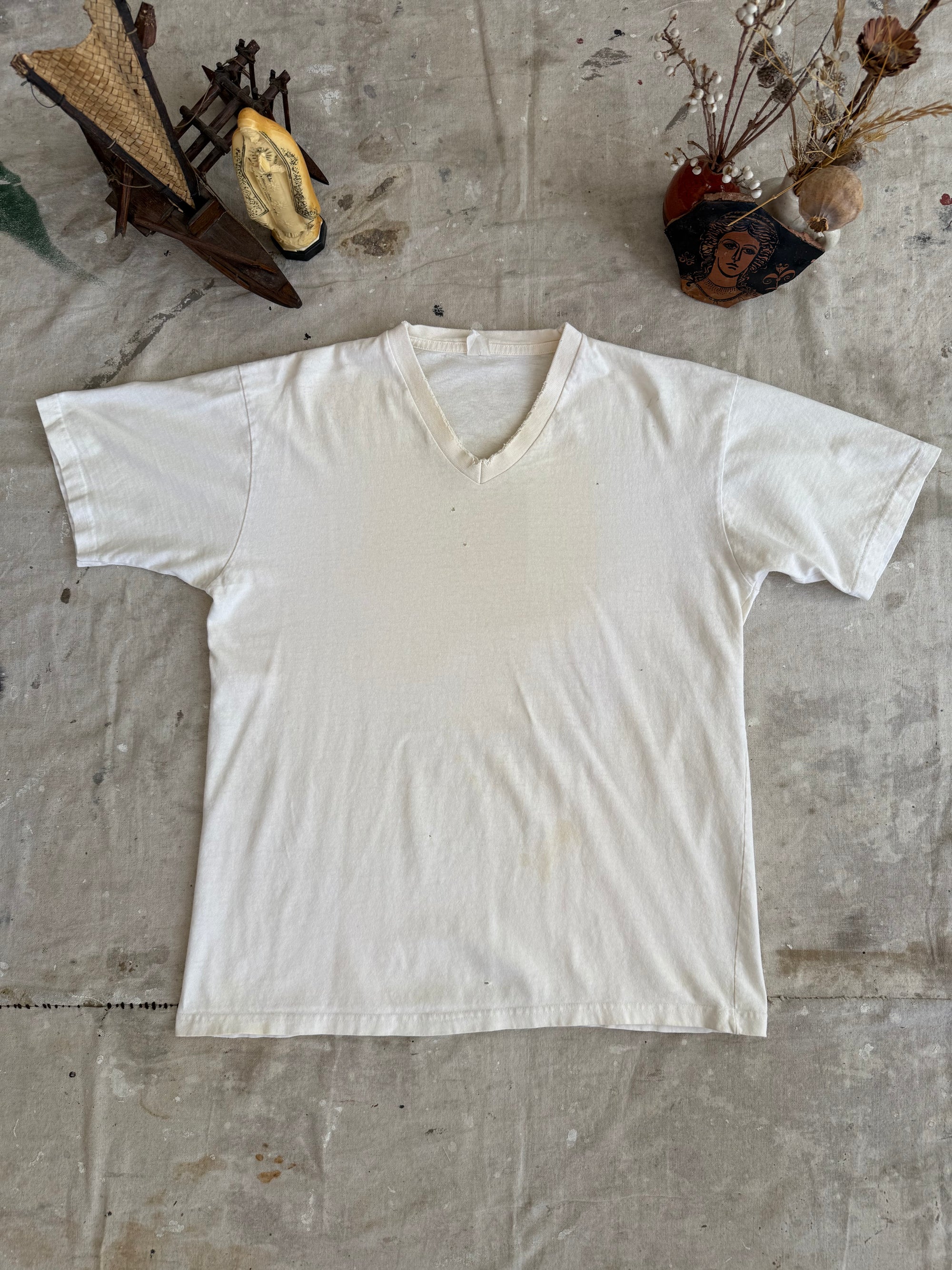 1990s Well Worn White V-Neck