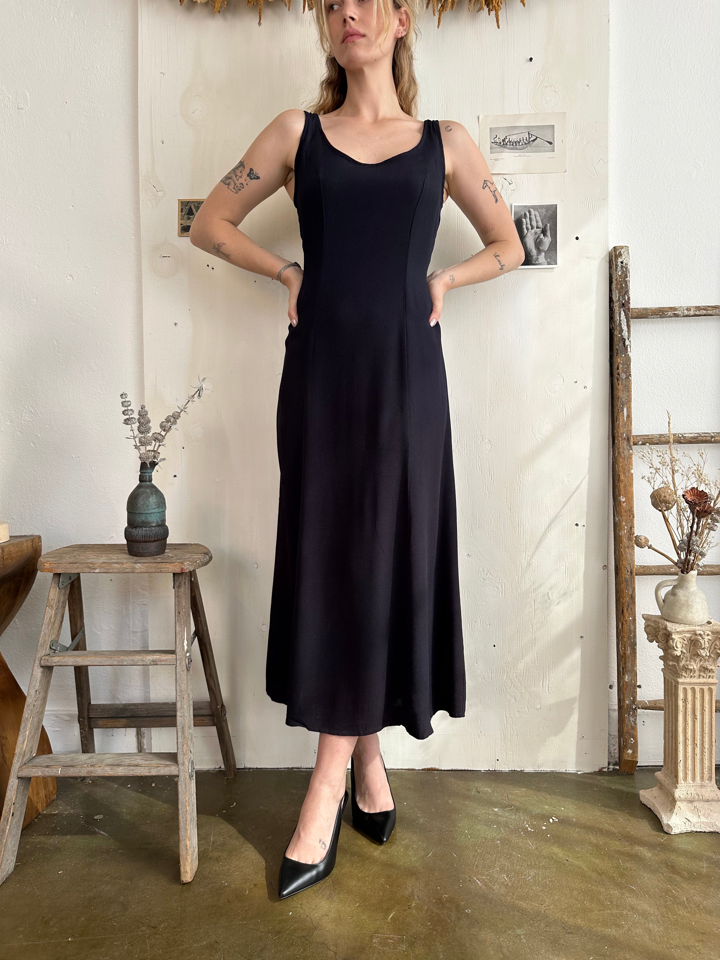 1990s Navy Rayon Dress