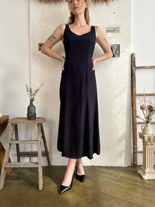 1990s Navy Rayon Dress