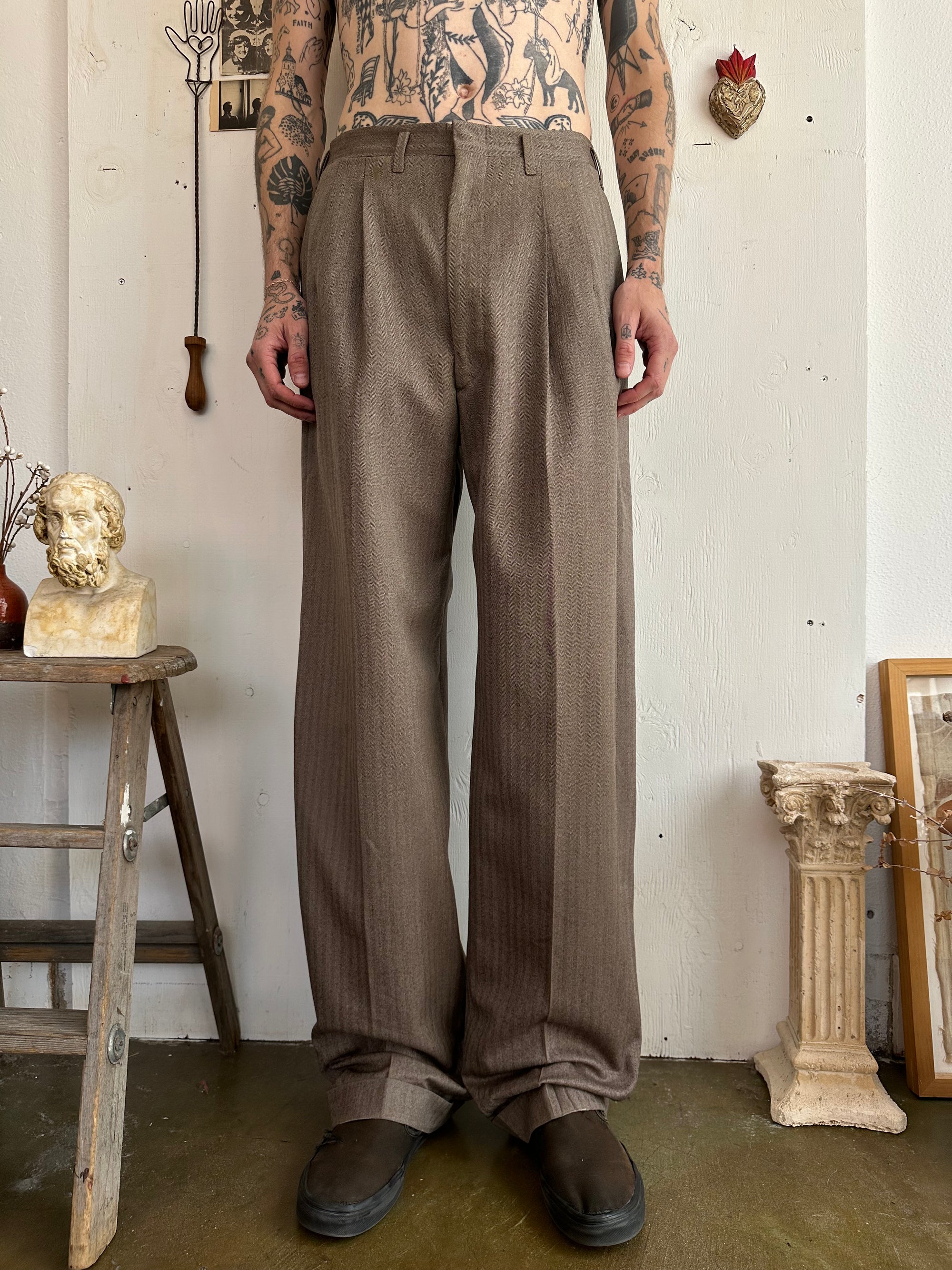1940s Baggy Herringbone Trousers