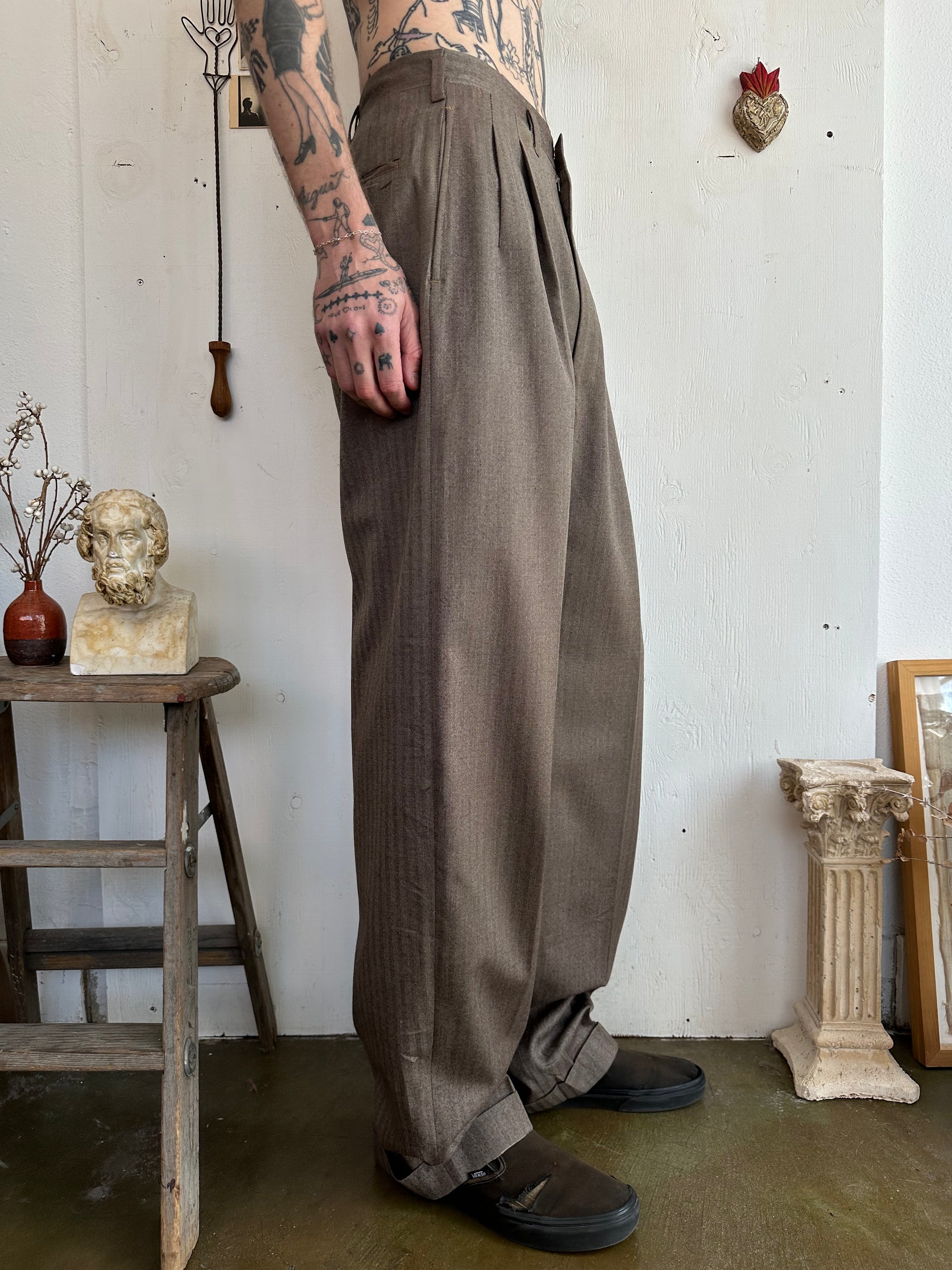 1940s Baggy Herringbone Trousers