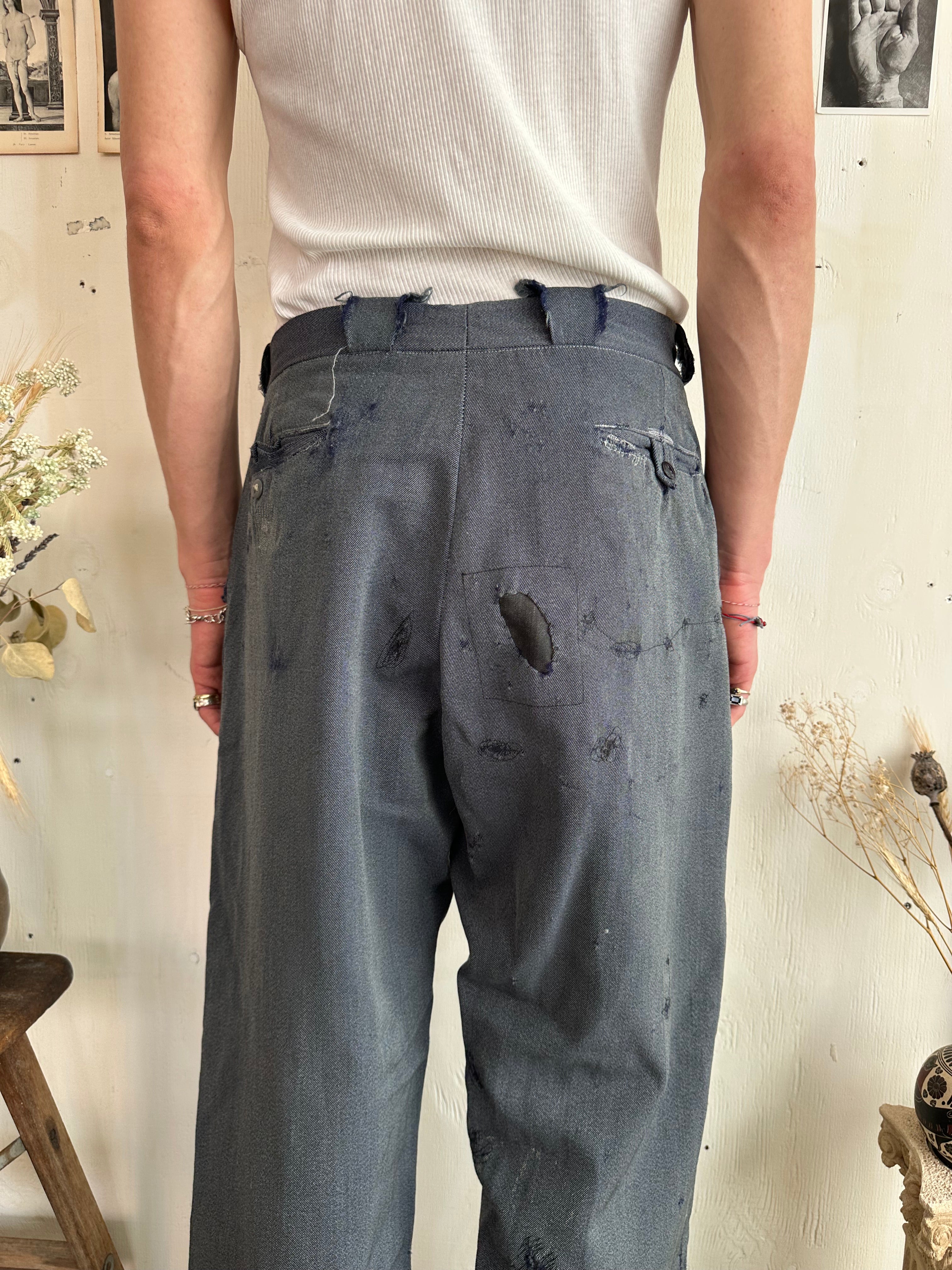 1940s Thrashed Salt and Pepper Work Pants (34/29)