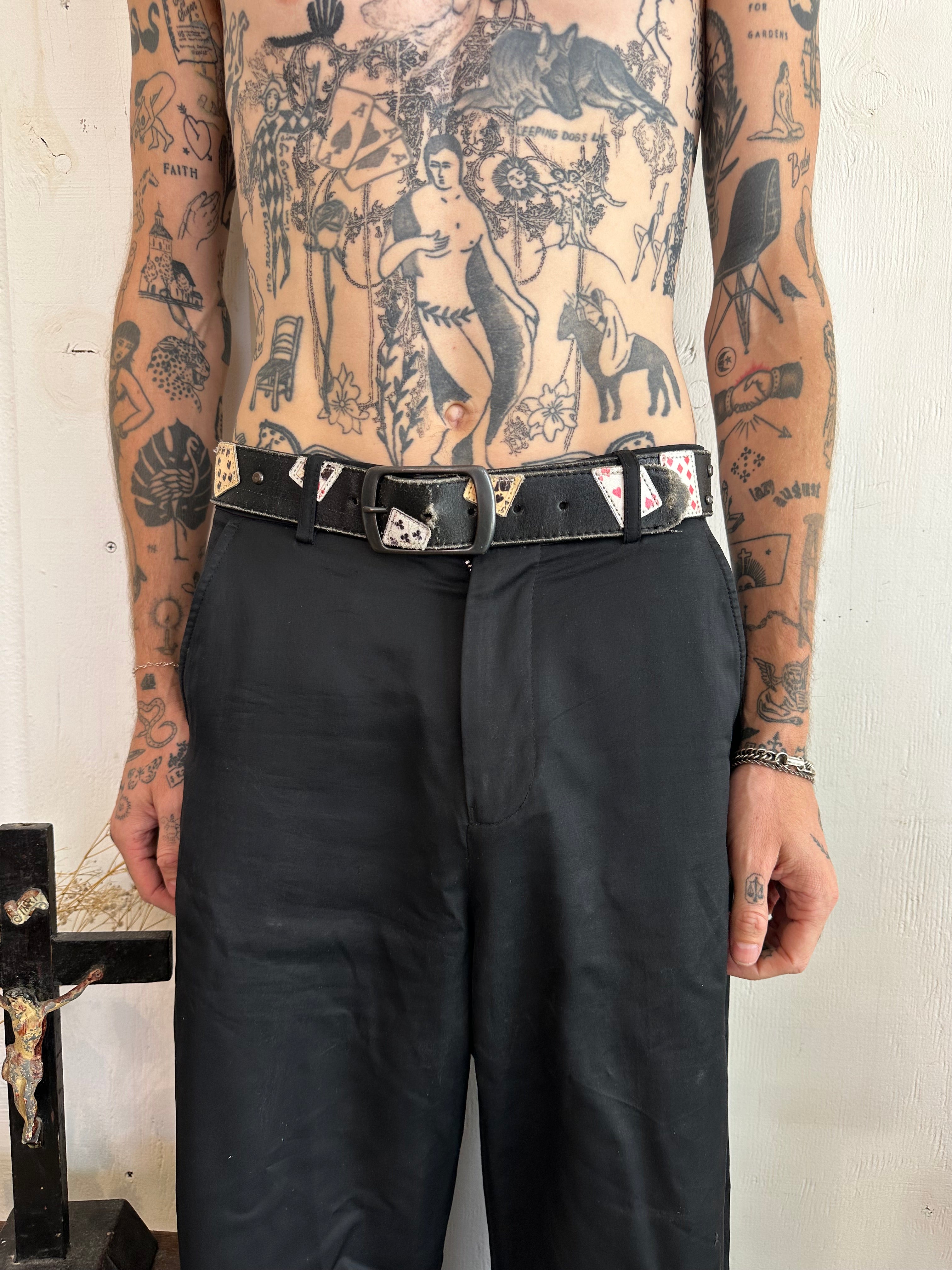 Vintage Playing Card Leather Belt (36”)