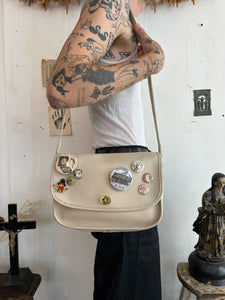 Vintage White Leather Coach Bag W/ Pins