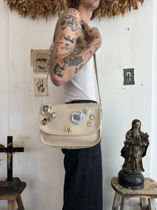 Vintage White Leather Coach Bag W/ Pins