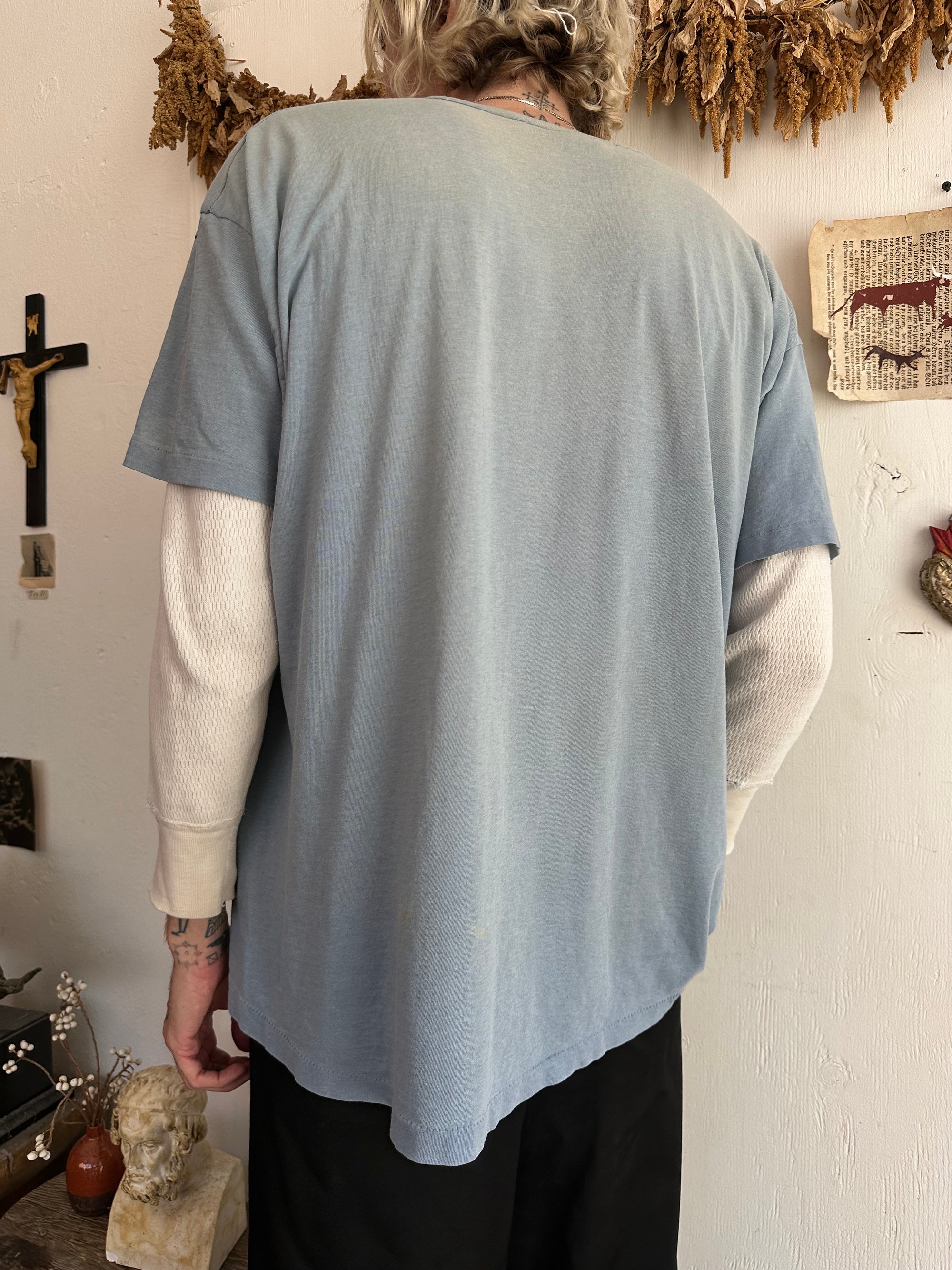 1990s Sunfaded Dusty Blue Pocket Tee