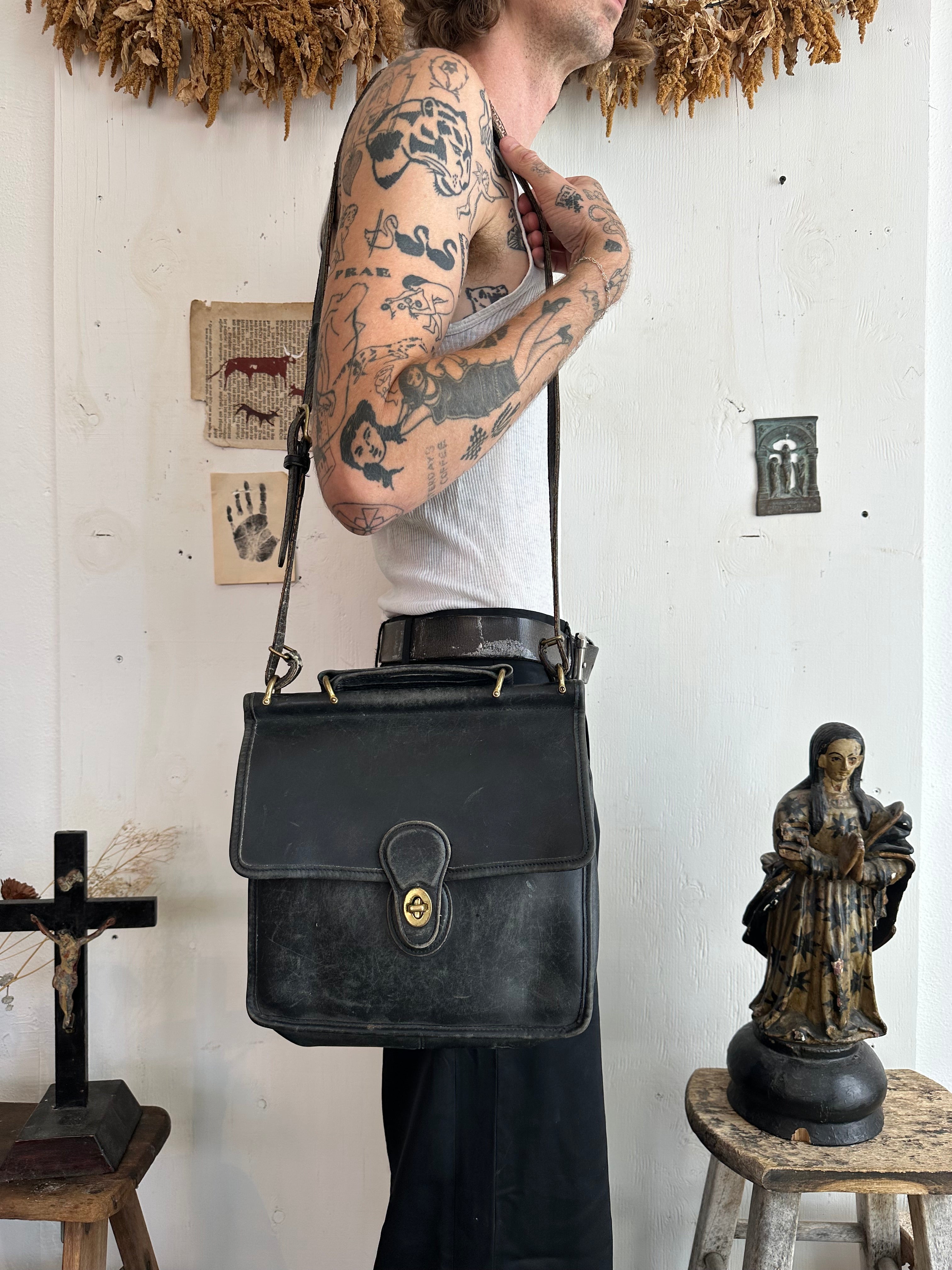 Vintage Black Leather Coach Bag