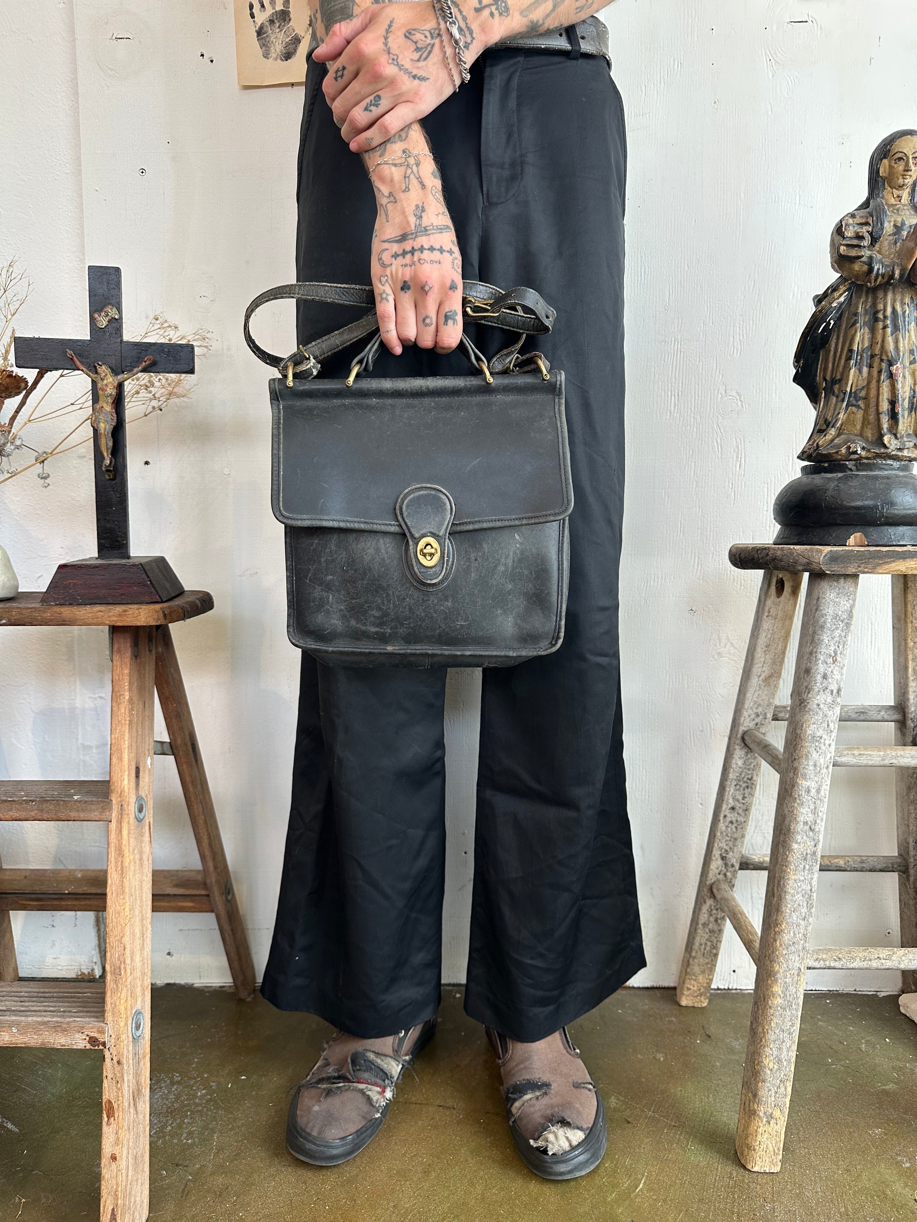 Vintage Black Leather Coach Bag