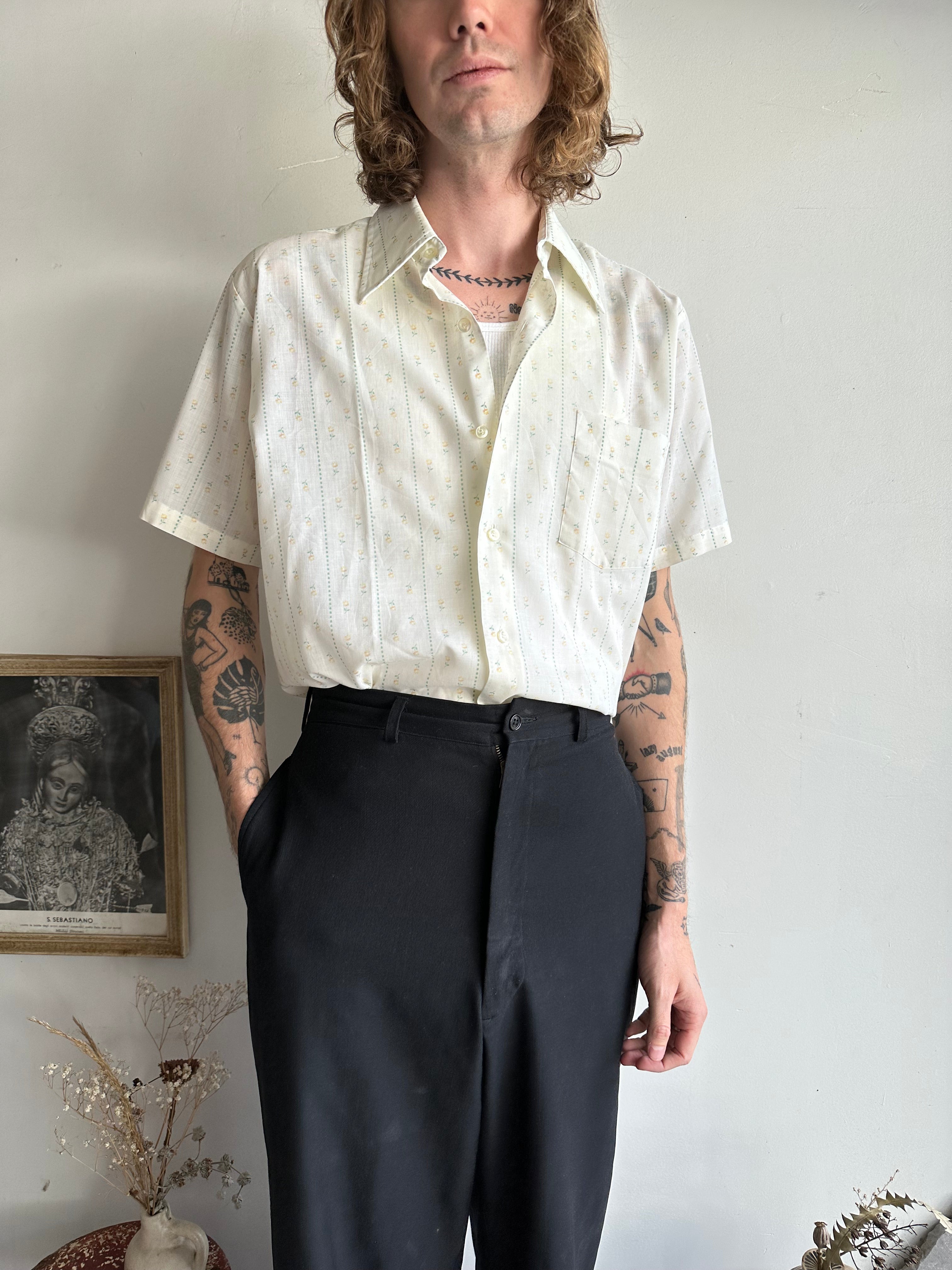 1970s Floral Short Sleeve Shirt (L/XL)