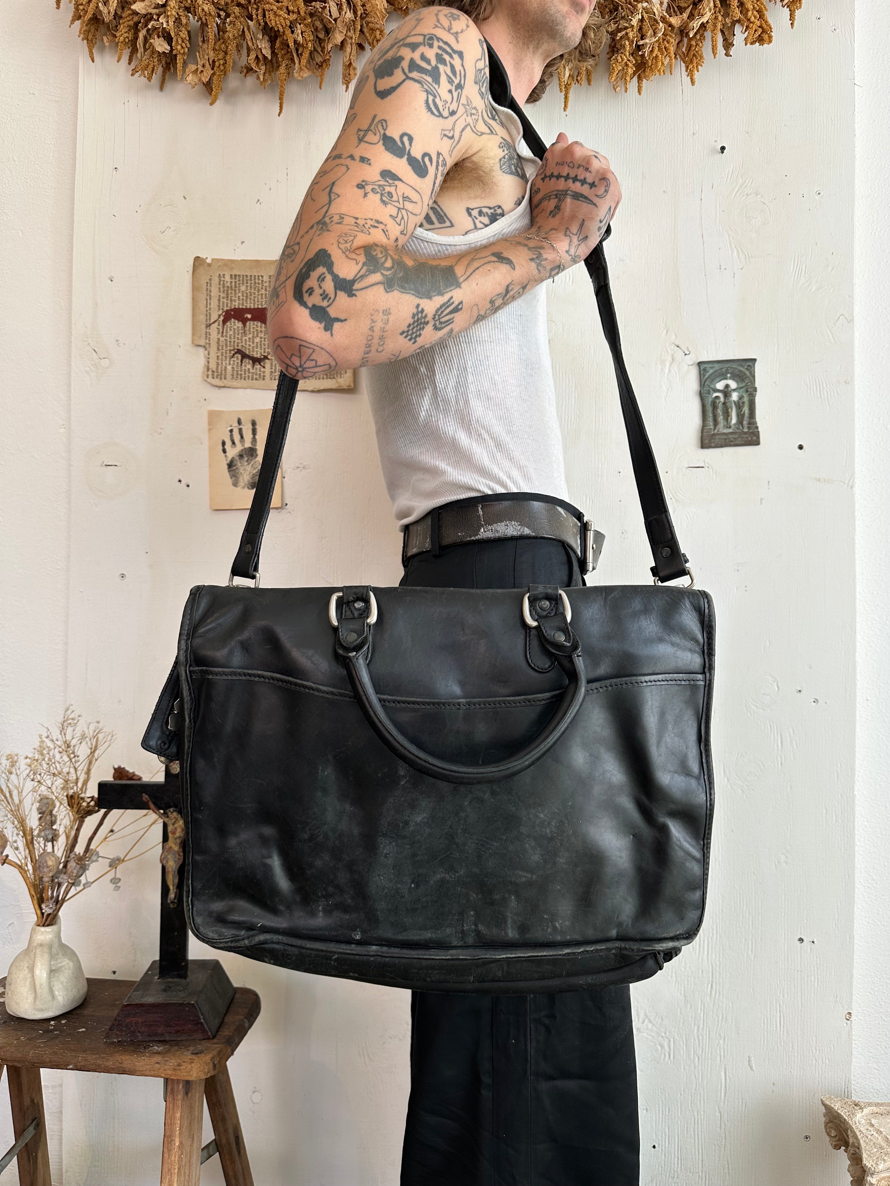 Levenger Black Leather Messenger Bag