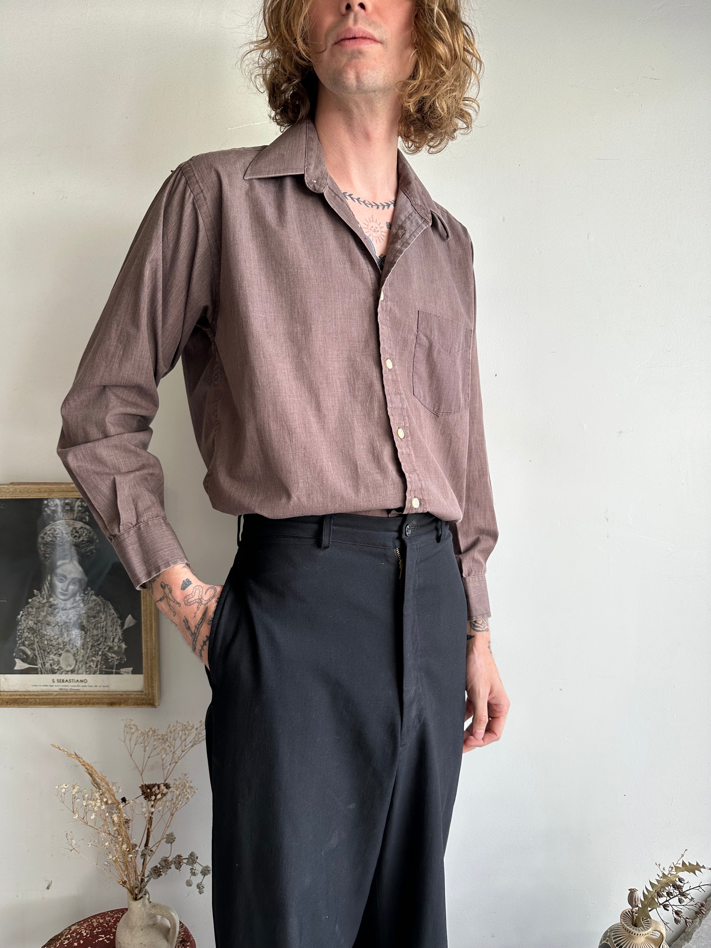 1980s Slate Brown Dress Shirt (L)