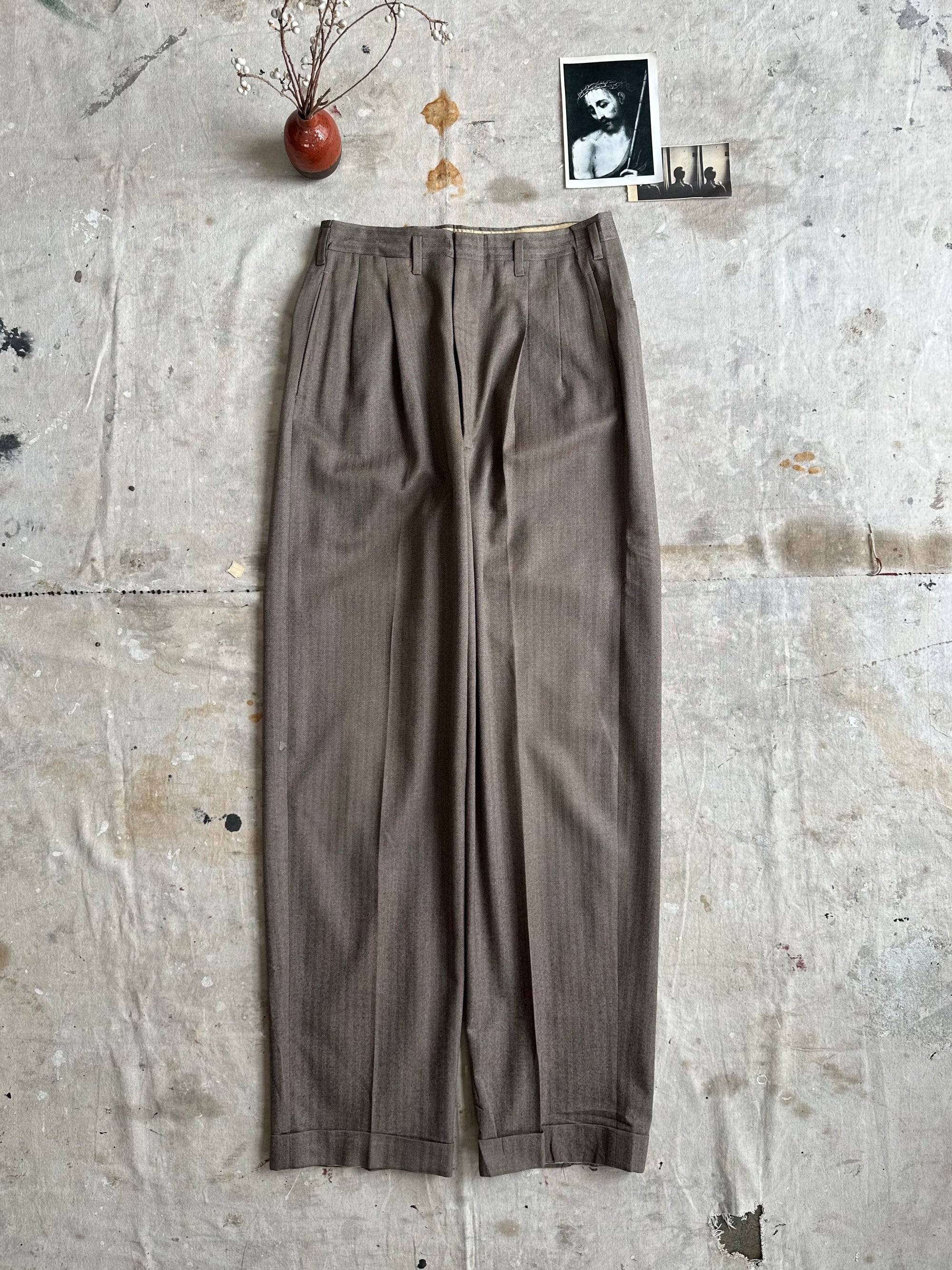 1940s Baggy Herringbone Trousers