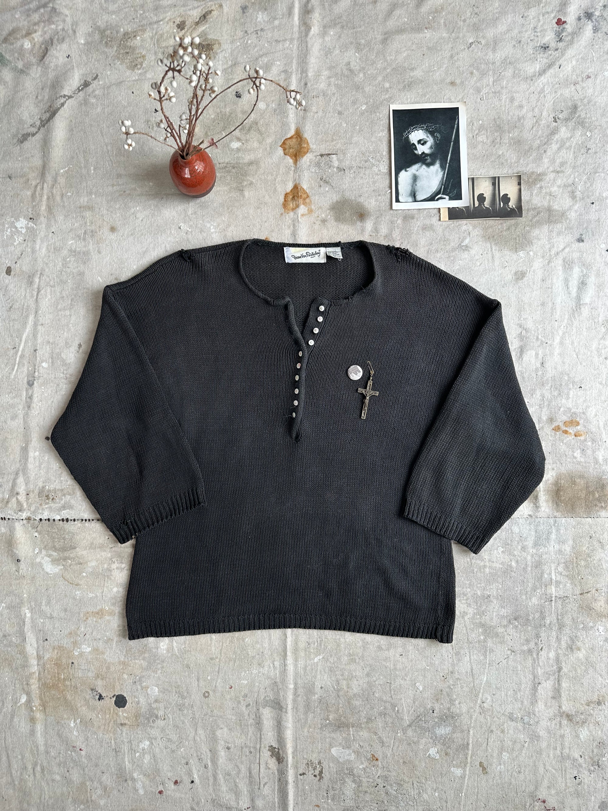 1980s DVF Rayon Cotton Baggy Knit W/ Pins