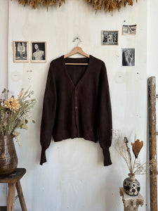 1980s Well-Worn Green and Brown Knit Cardigan (Boxy L/XL)