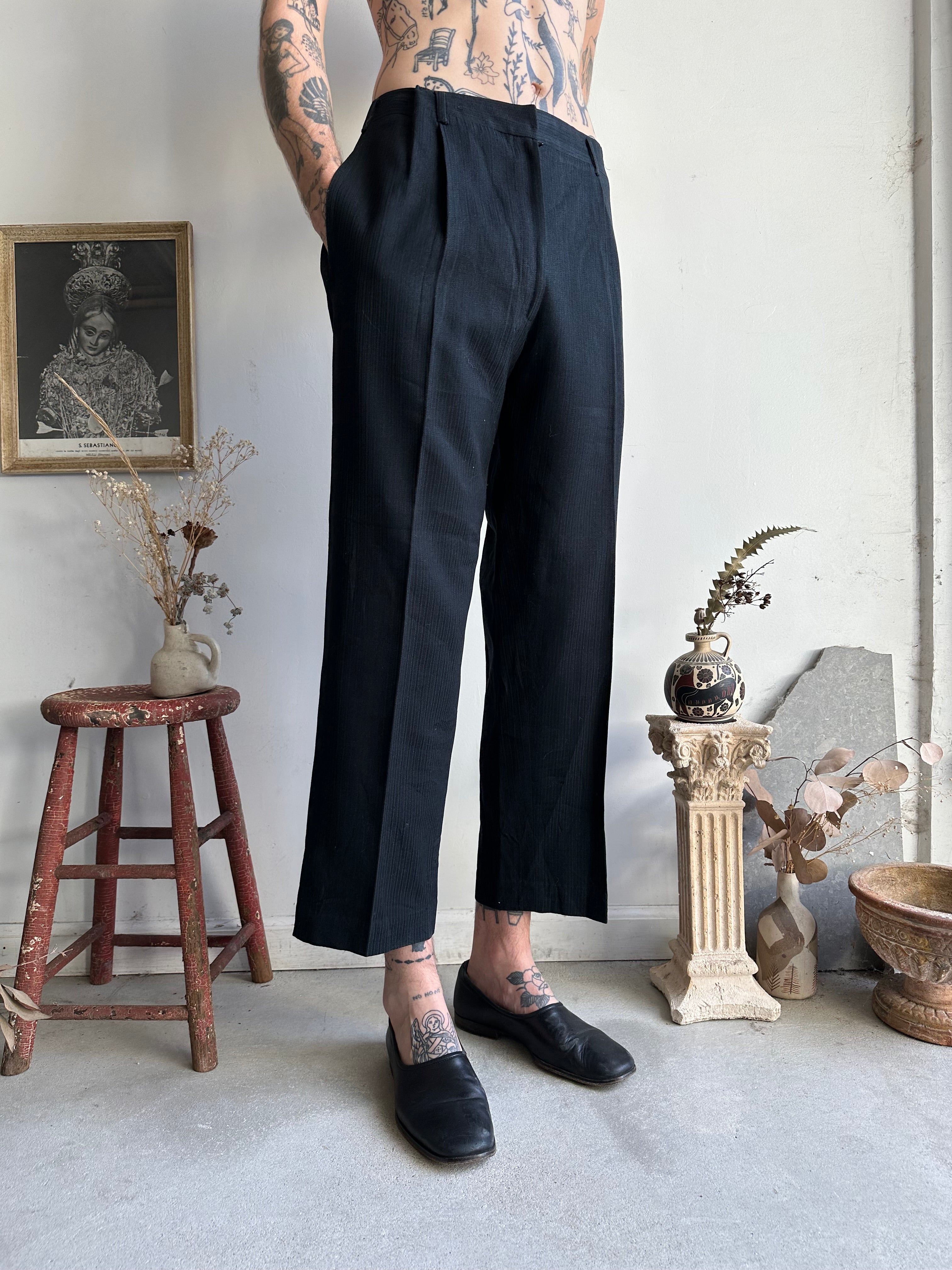 1960s Black Pinstripe Trousers (33 x 28)