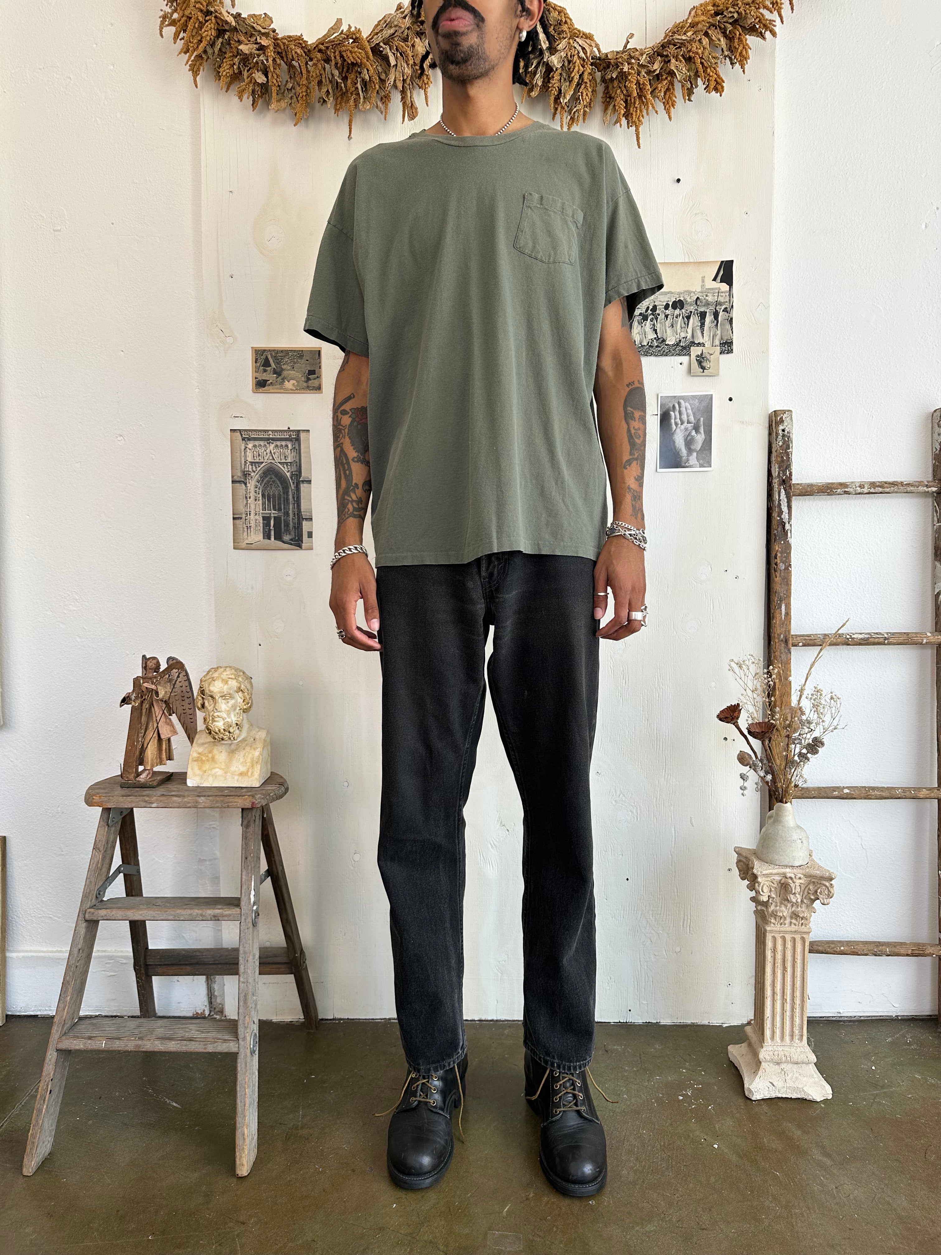1990s Faded Slate Gray Pocket Tee (Boxy XL)