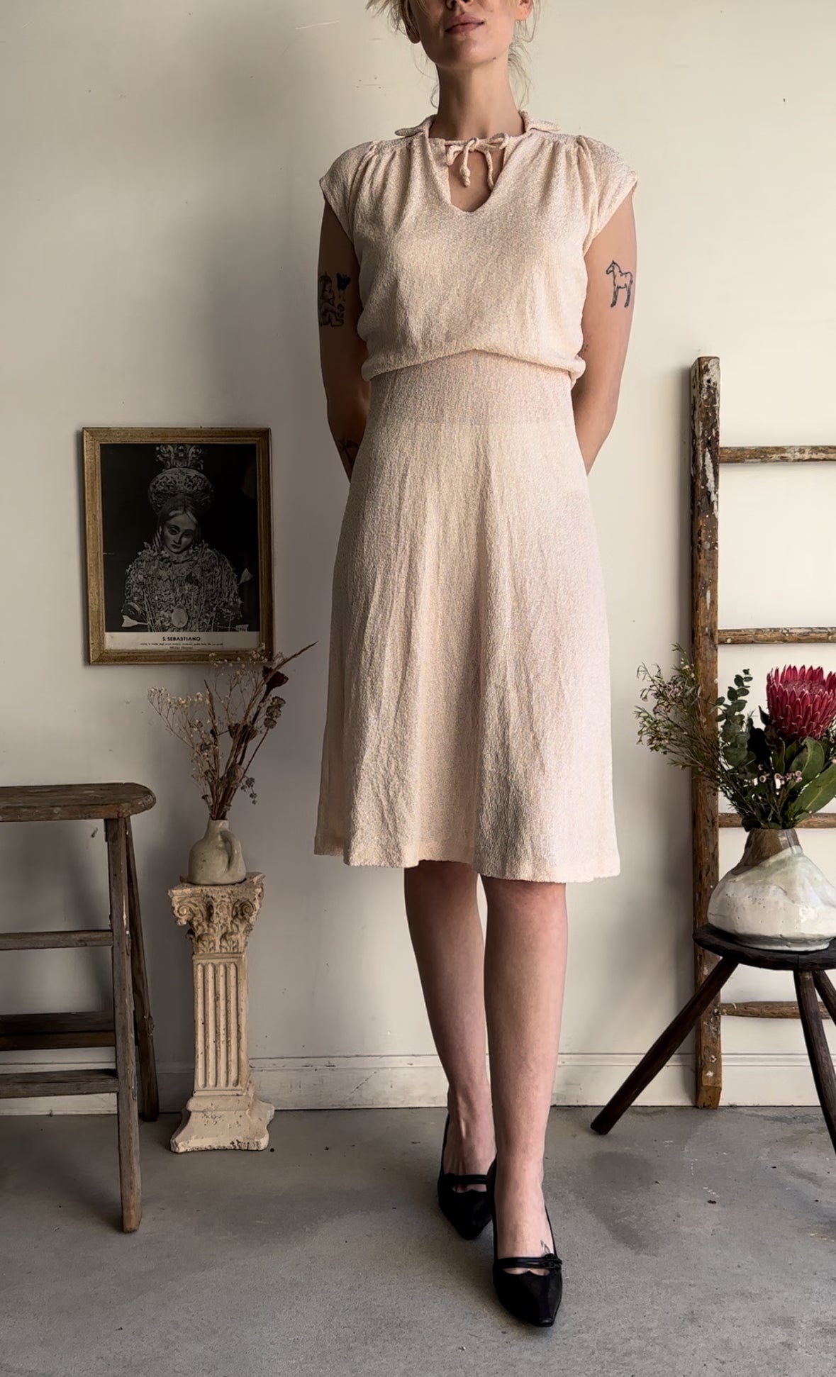 1960s Union-Made Collared Dress (S)