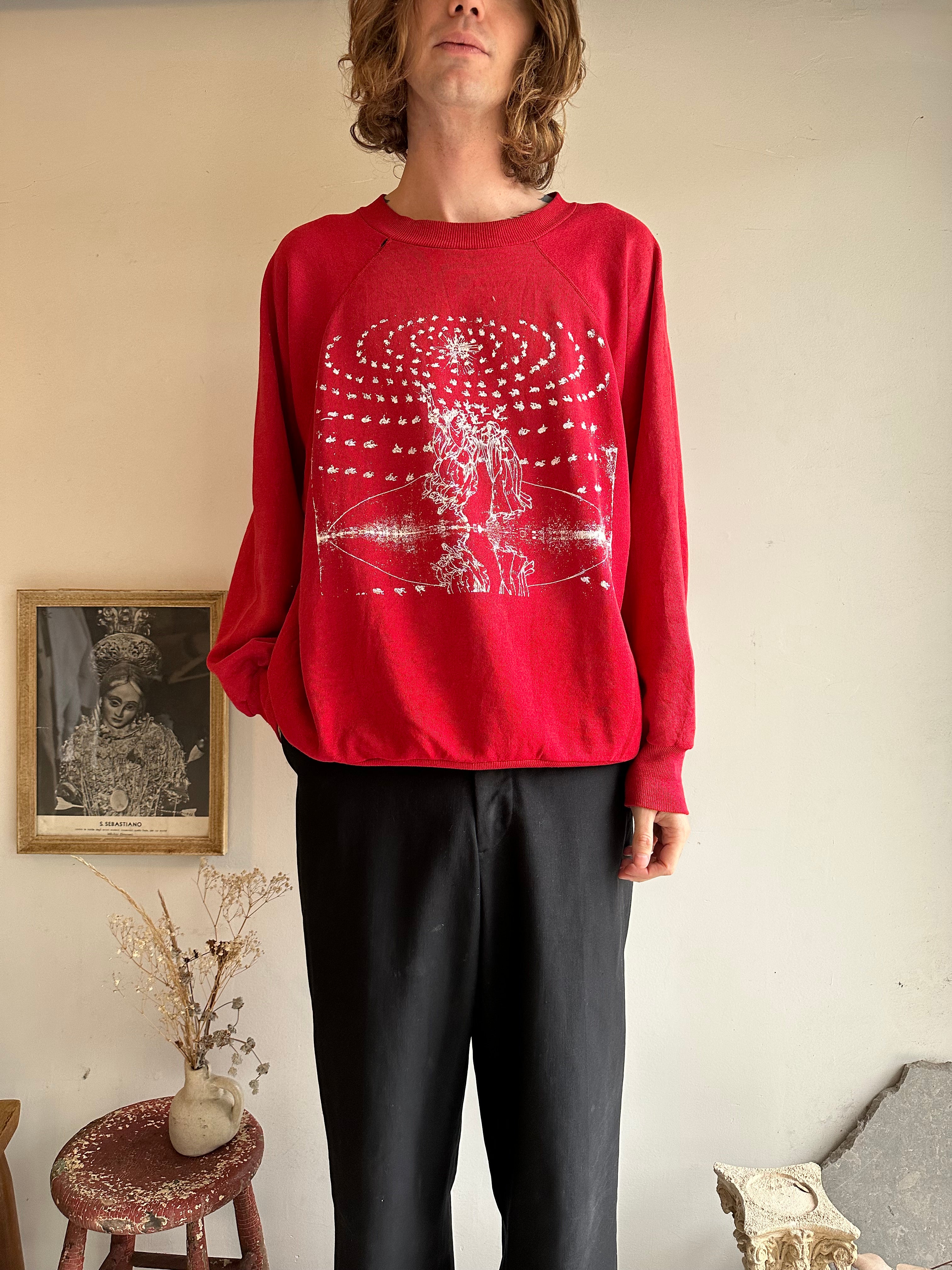 1980s Screen-Printed Red Sweatshirt (Boxy XL)