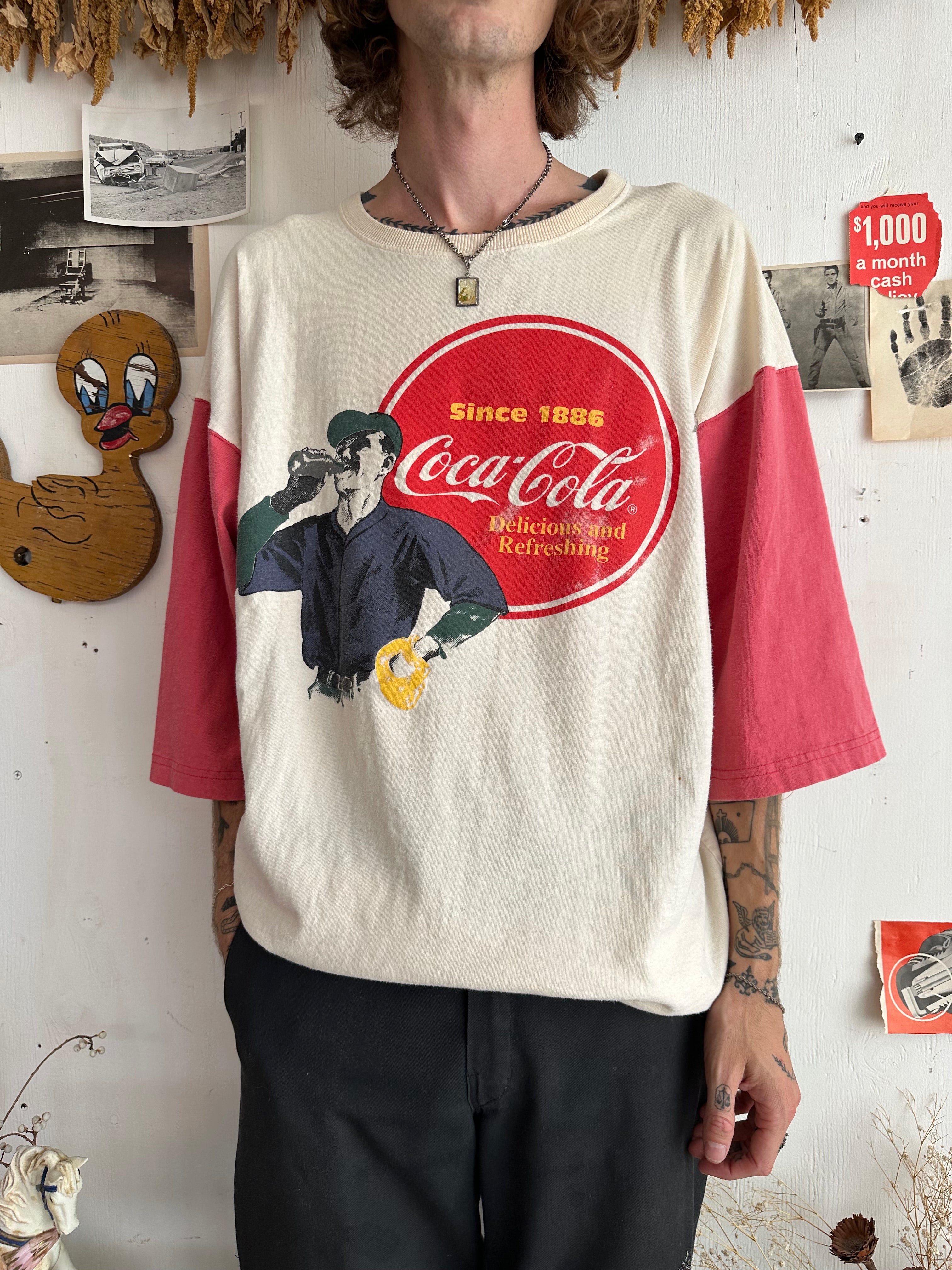 1990s Well-Worn Oversized Coca-Cola Baseball Tee (Boxy XL)