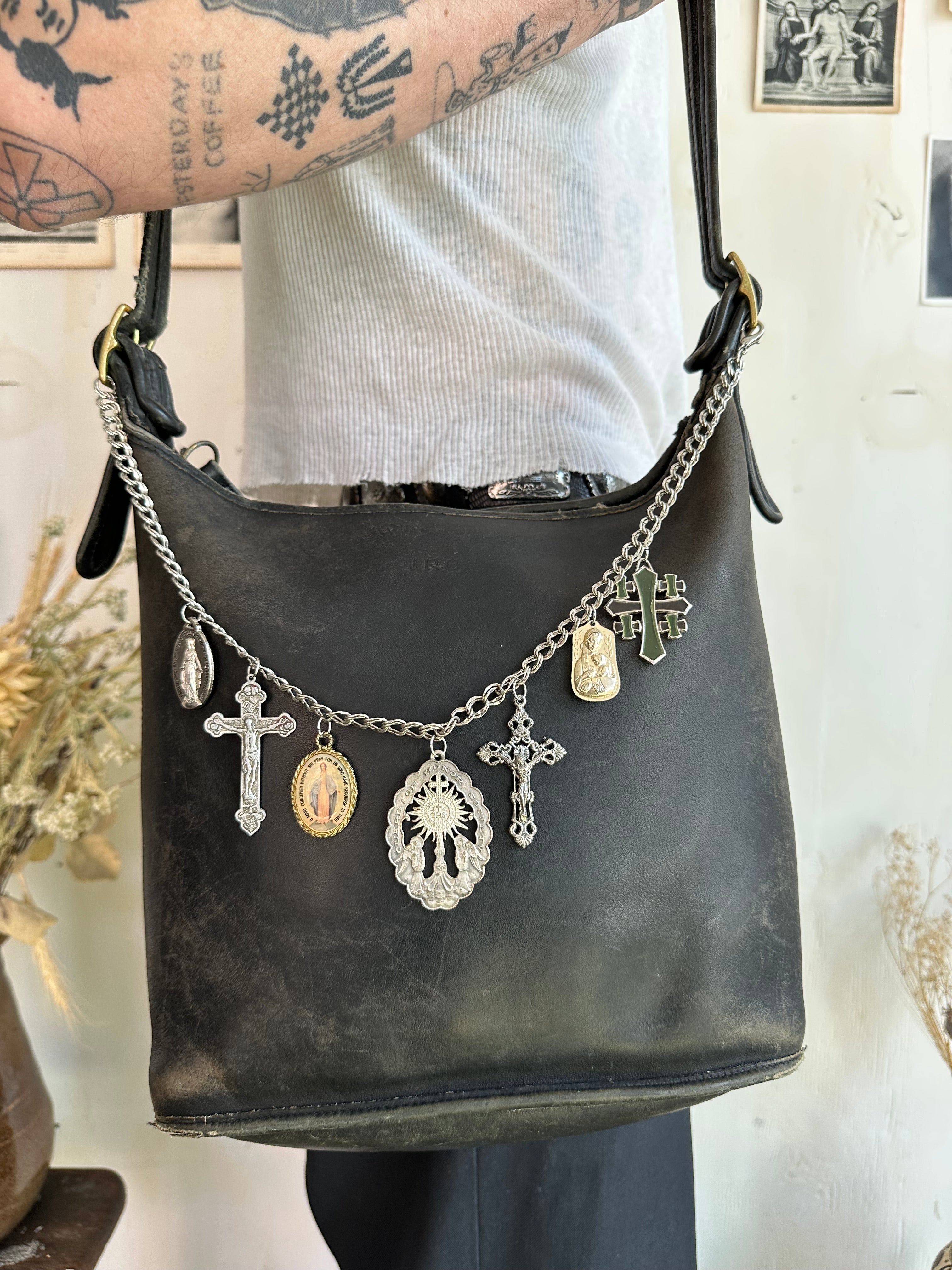 Vintage Thrashed Coach Bag W/ Large Pendants