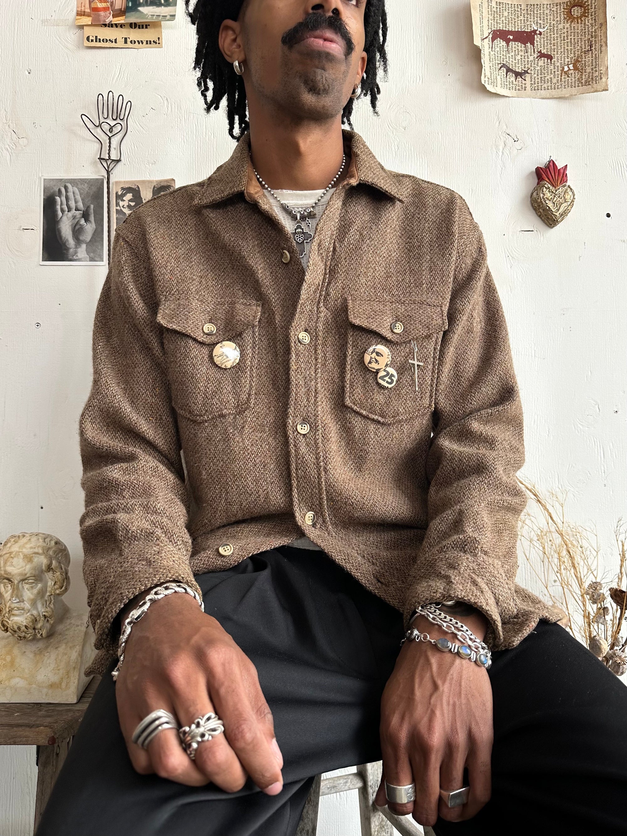 1990s Tweed Overshirt W/ Pins