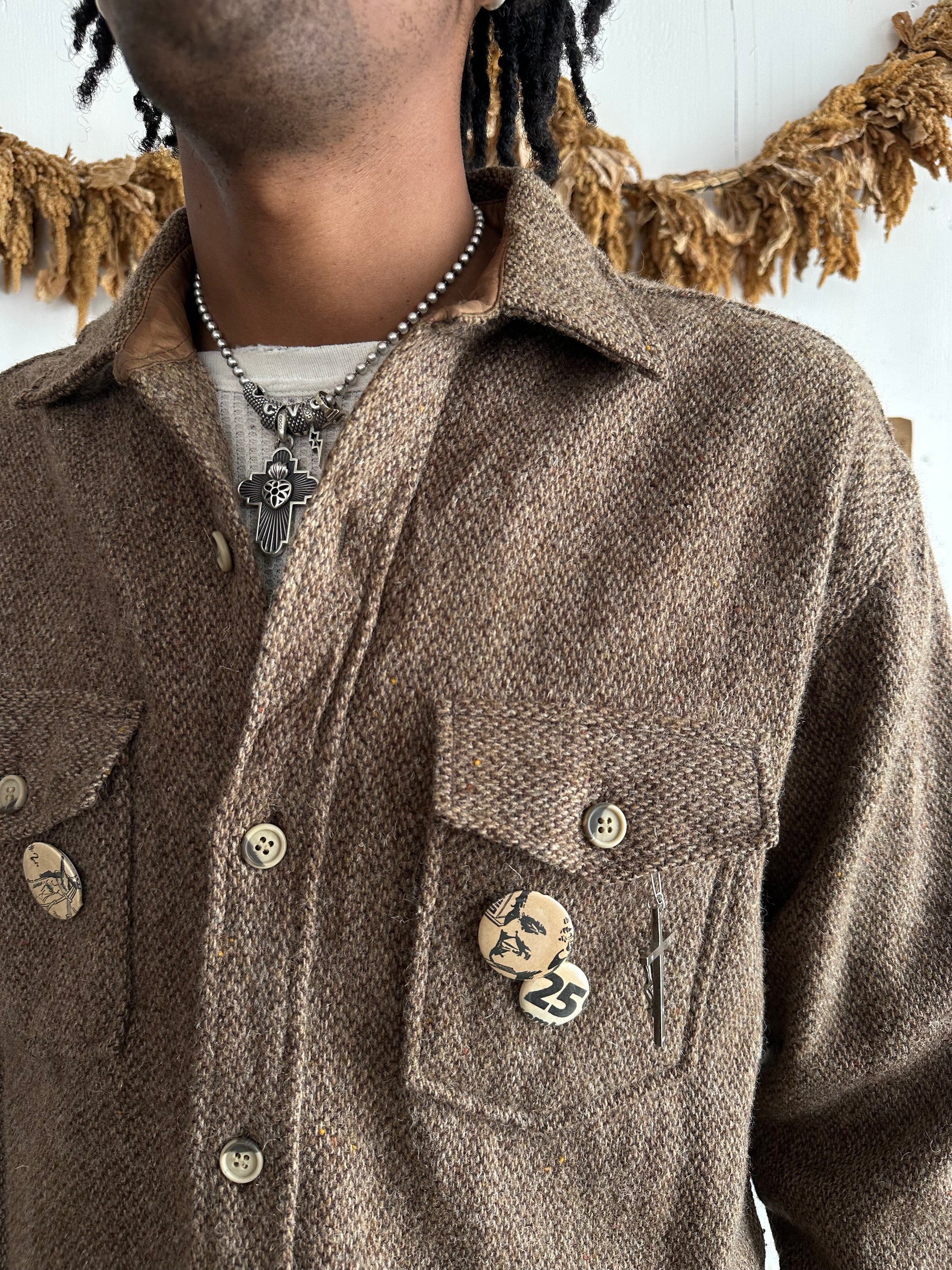 1990s Tweed Overshirt W/ Pins