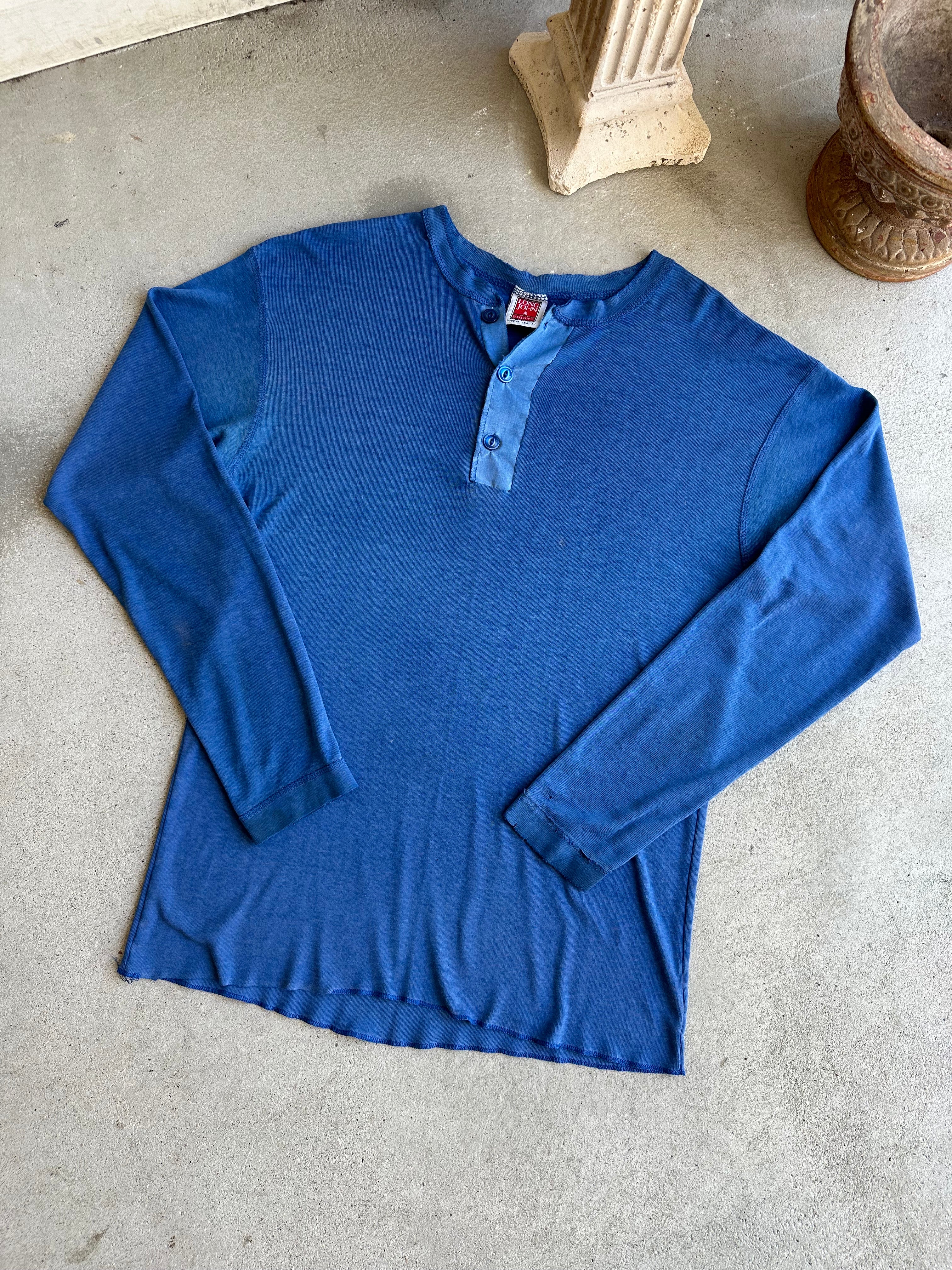 1970s Paper Thin Blue Long Johns Top (L)