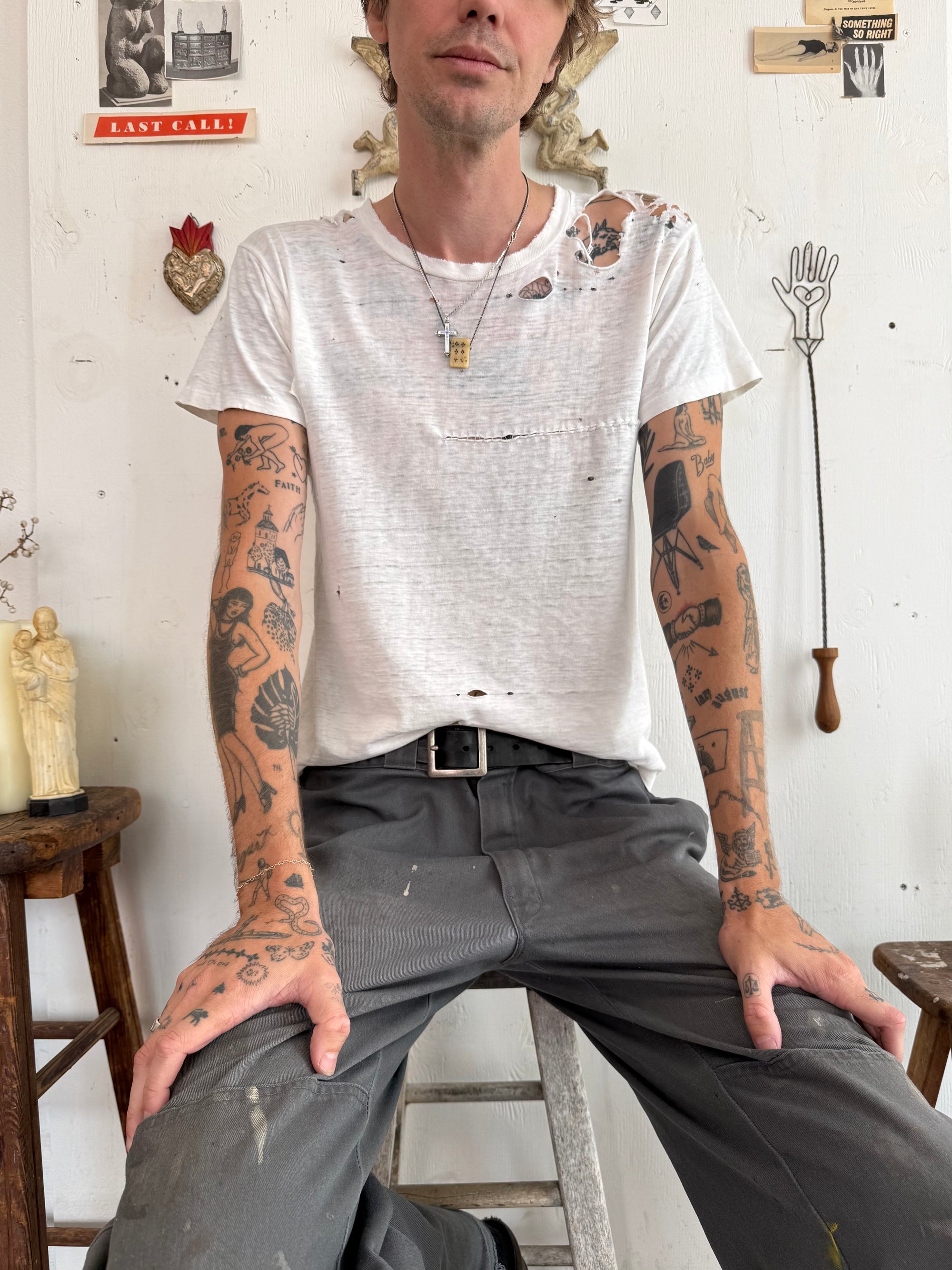 1970s Paper Thin Thrashed White Tee