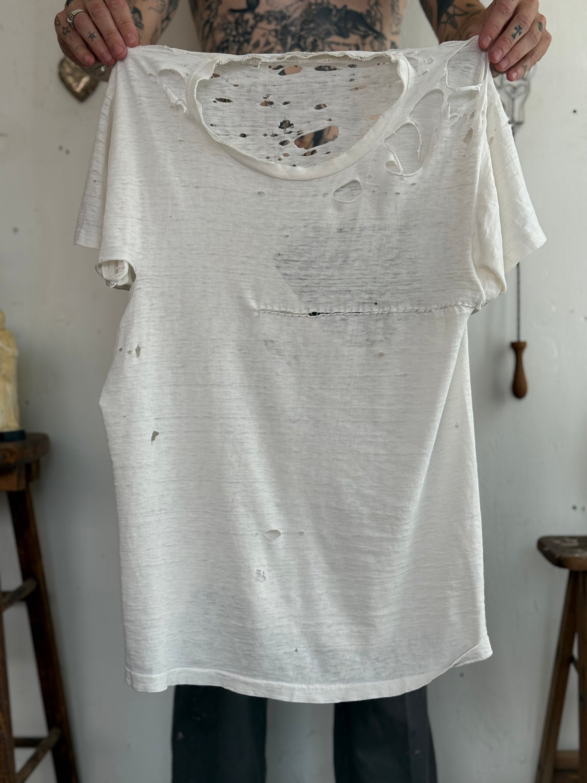 1970s Paper Thin Thrashed White Tee