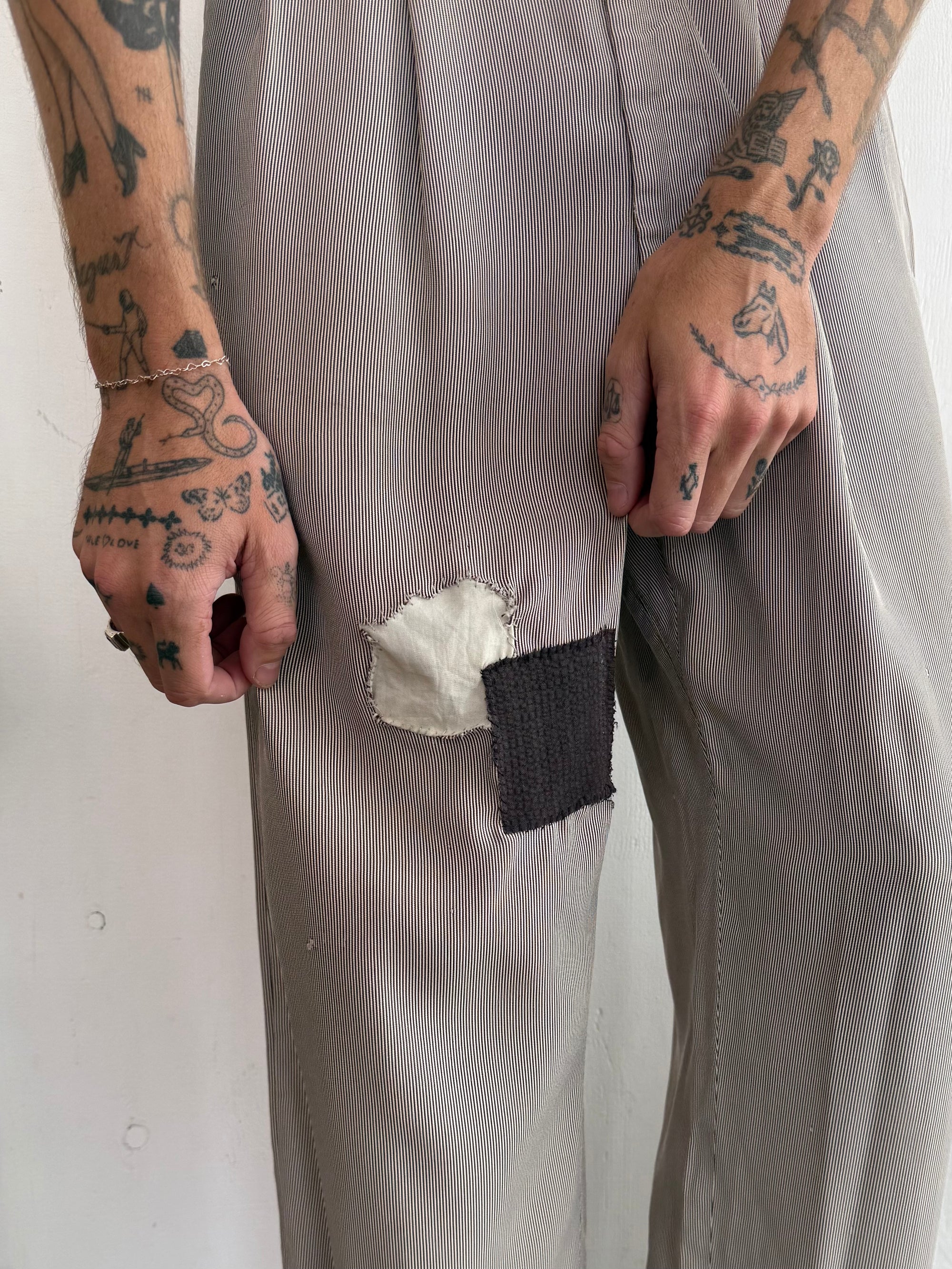 1940s Well Worn Pinstripe Trousers W/ Patches