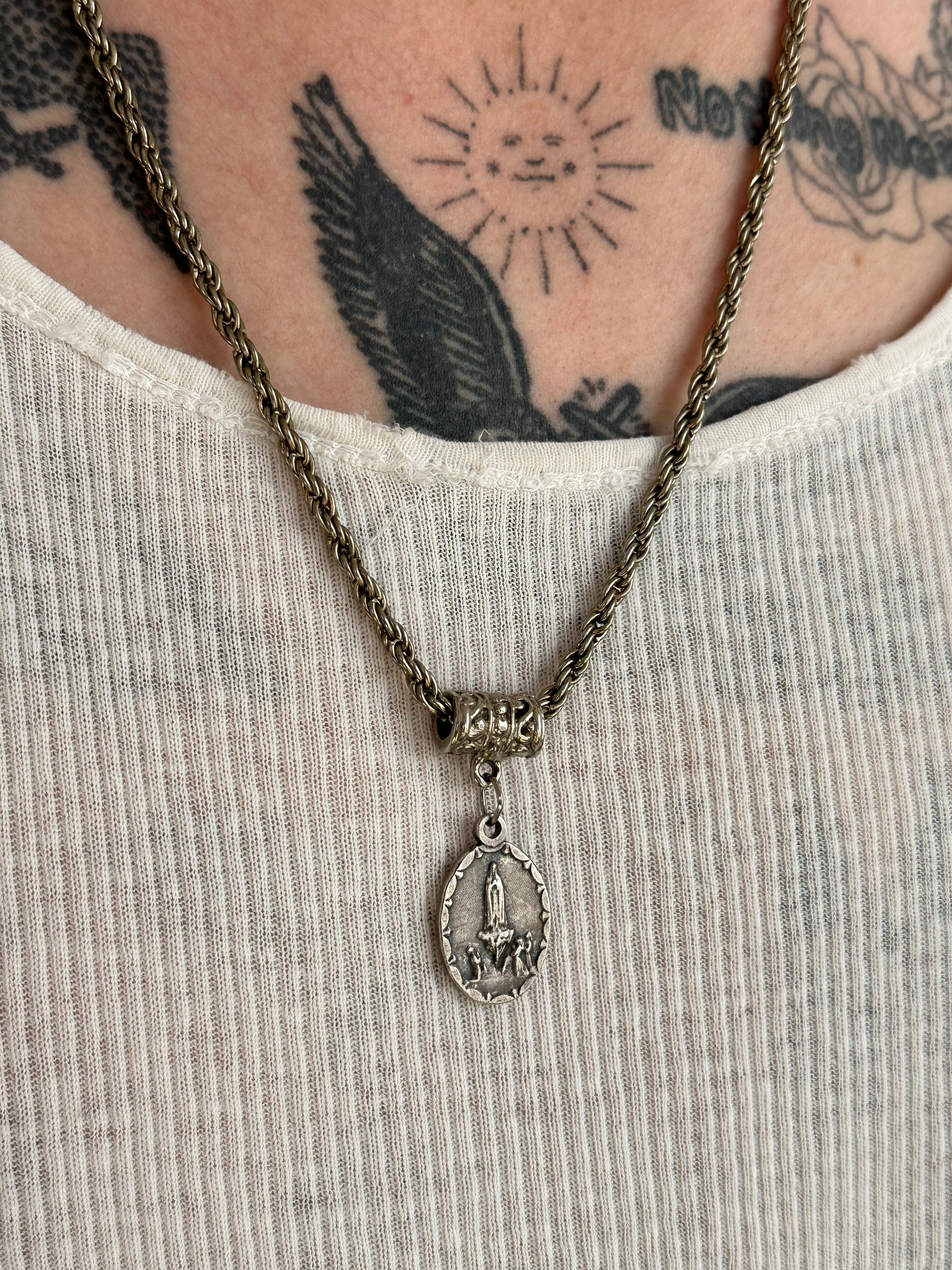 Vintage Religious Pendant w/ Braided Chain (23")