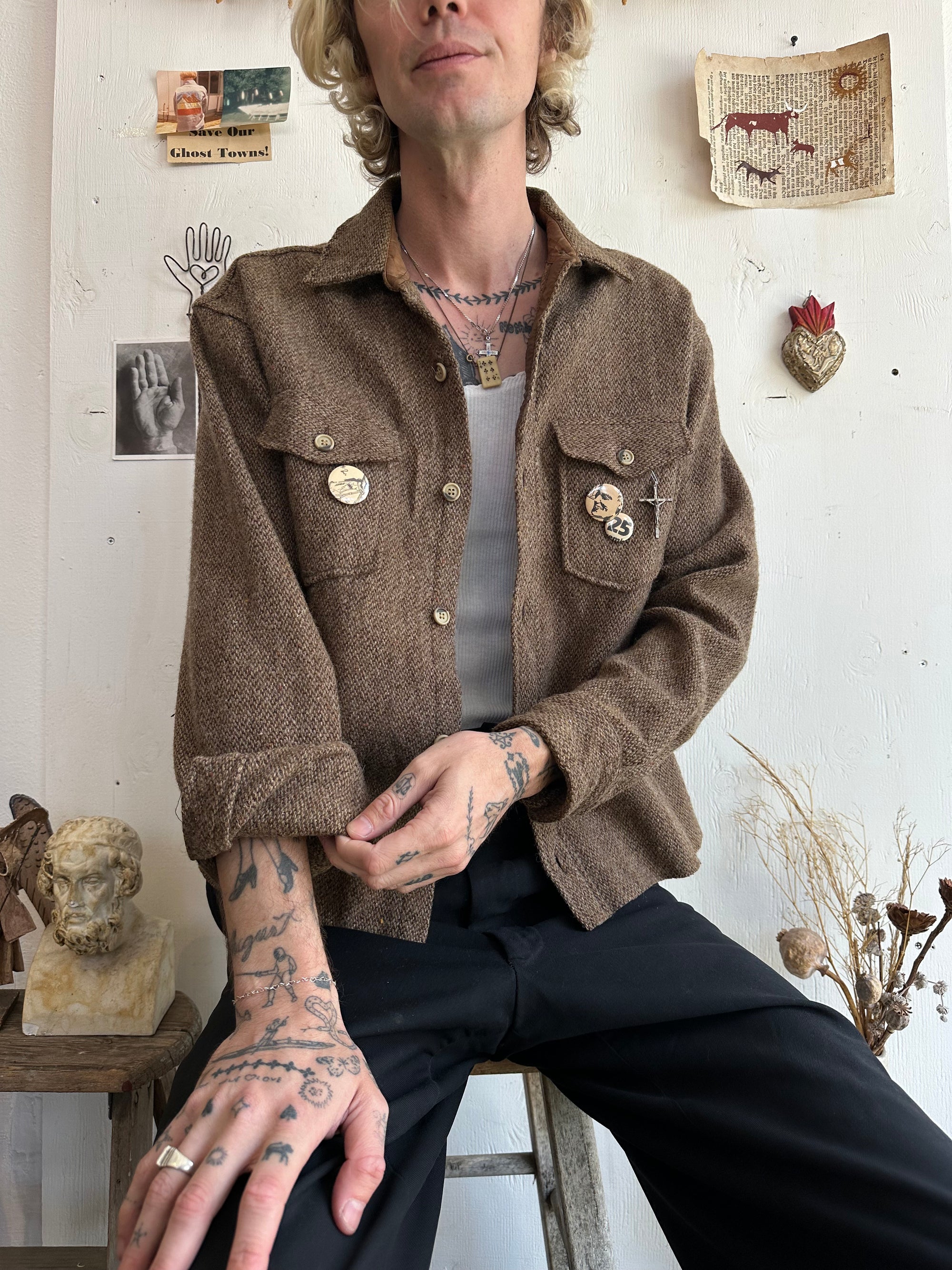 1990s Tweed Overshirt W/ Pins