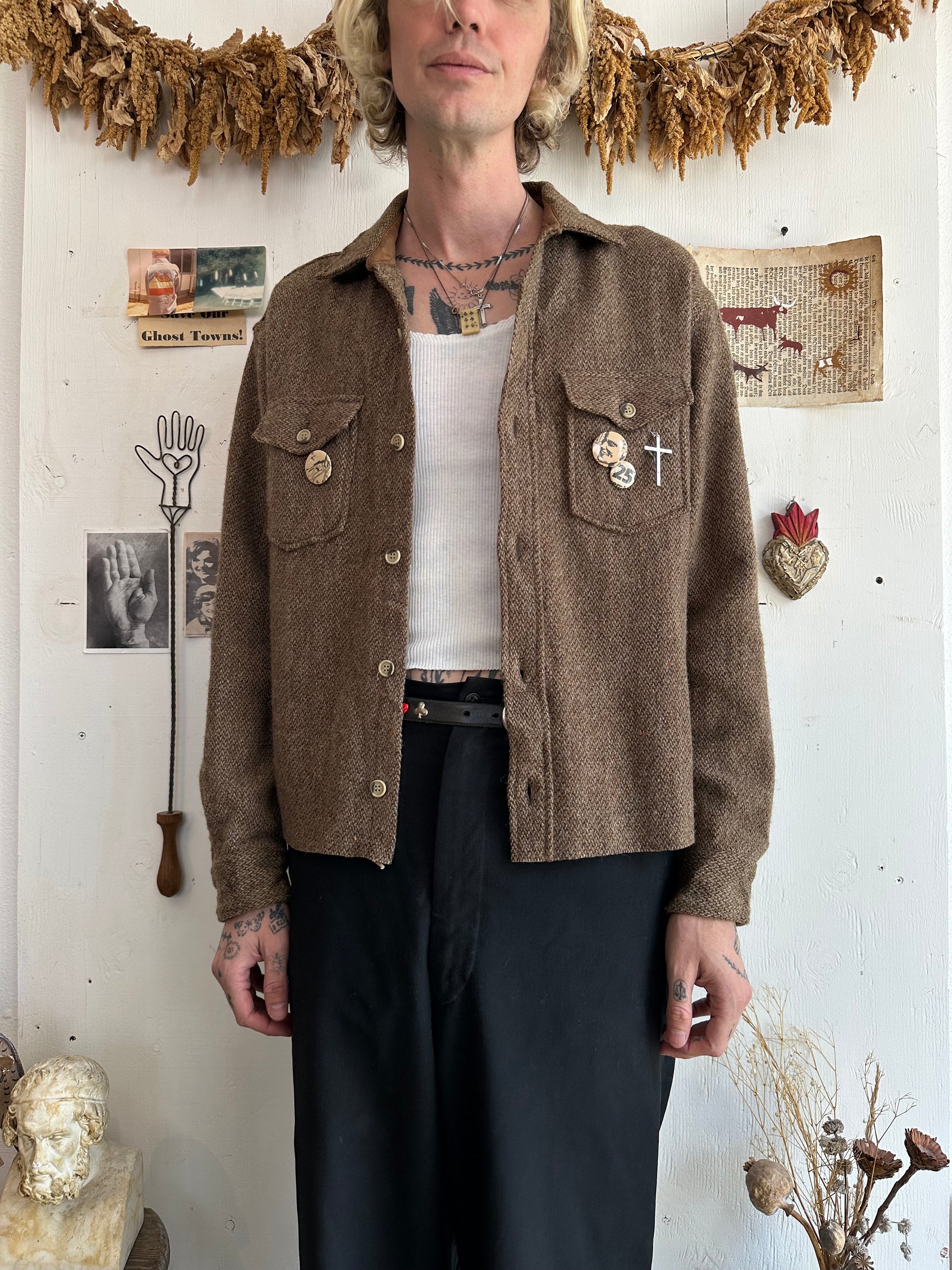 1990s Tweed Overshirt W/ Pins