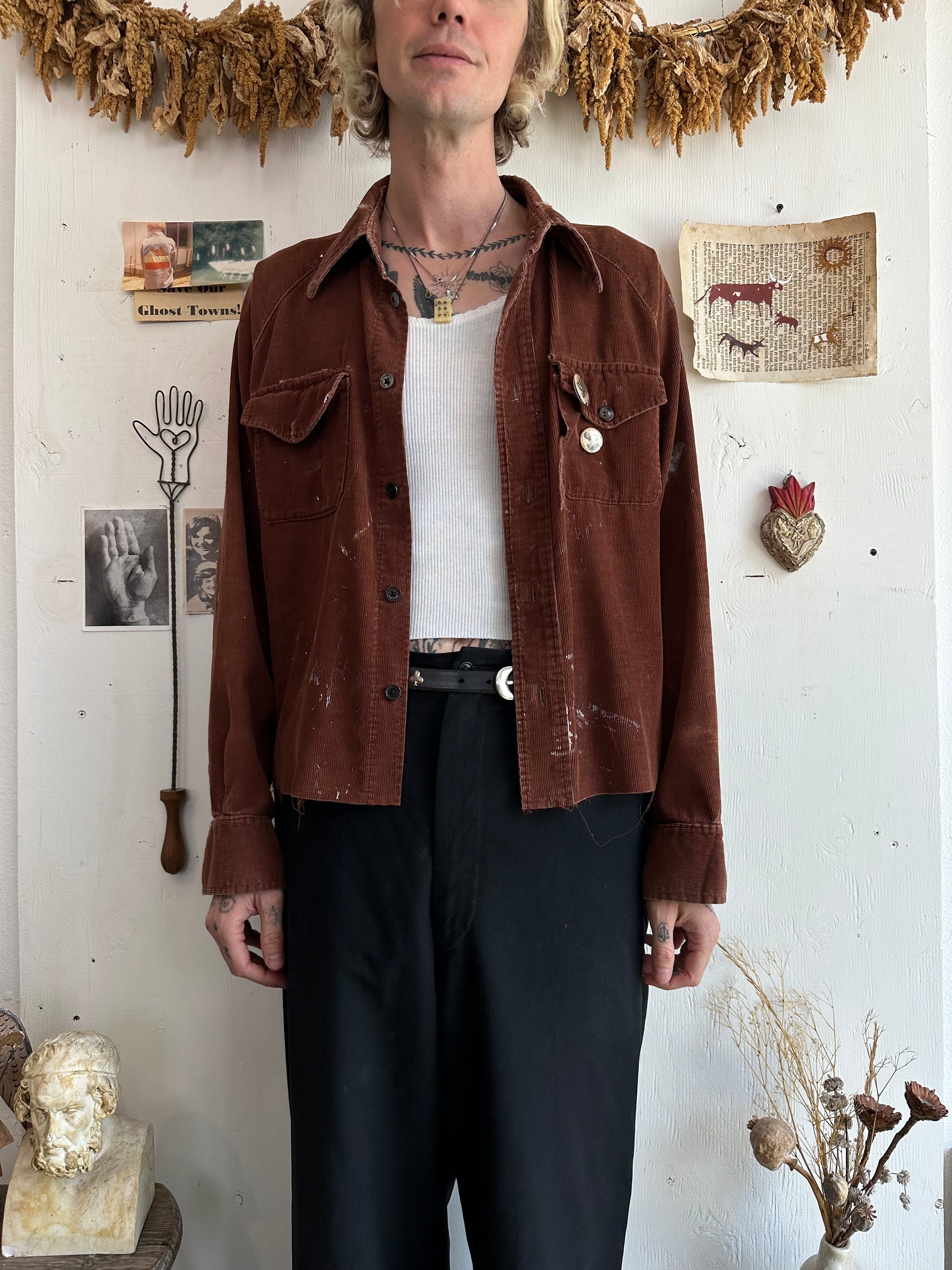 1970s Painter Corduroy Shirt W/ Pins