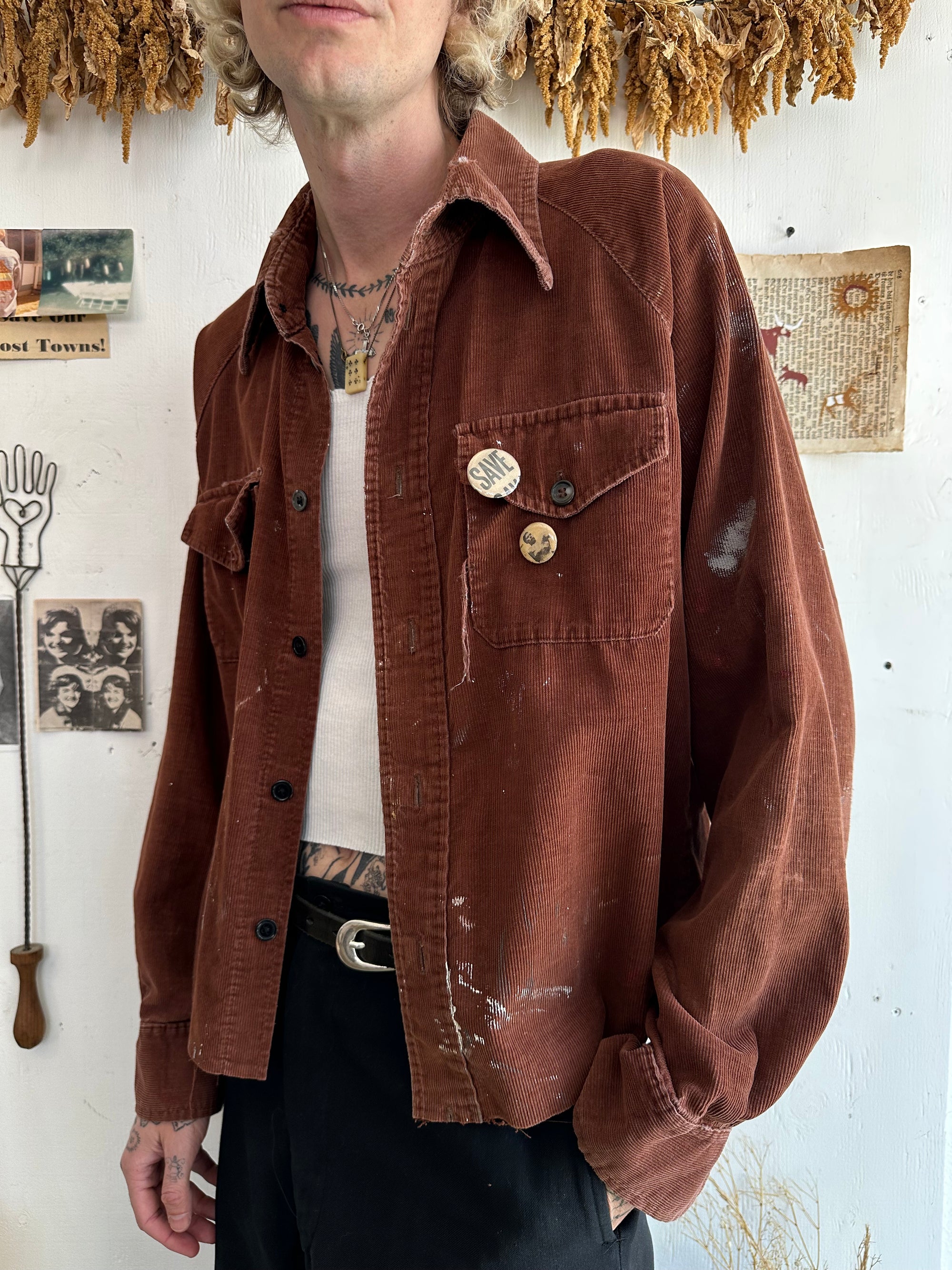1970s Painter Corduroy Shirt W/ Pins
