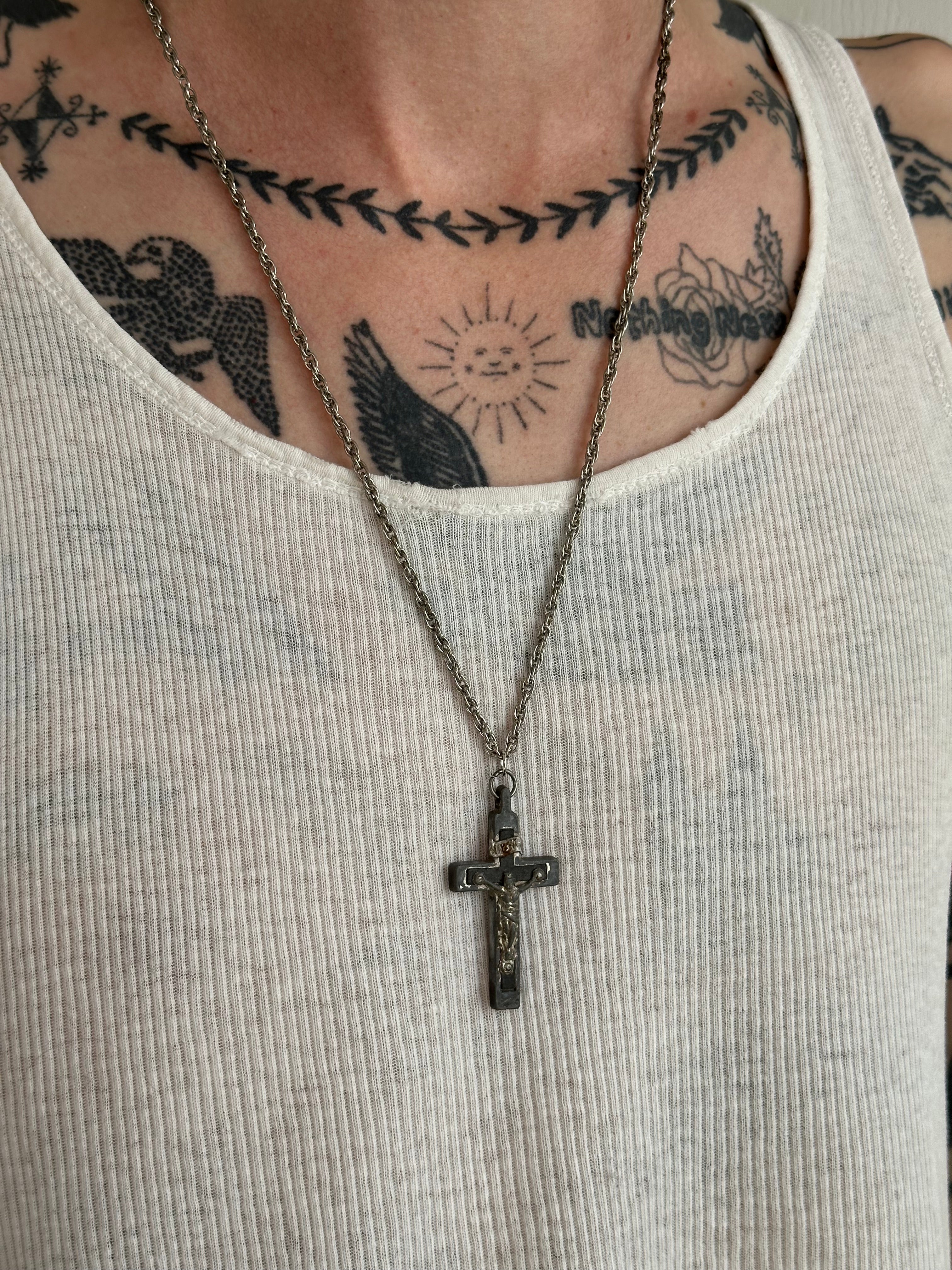 Vintage Crucifix Necklace w/ Braided Chain (24")